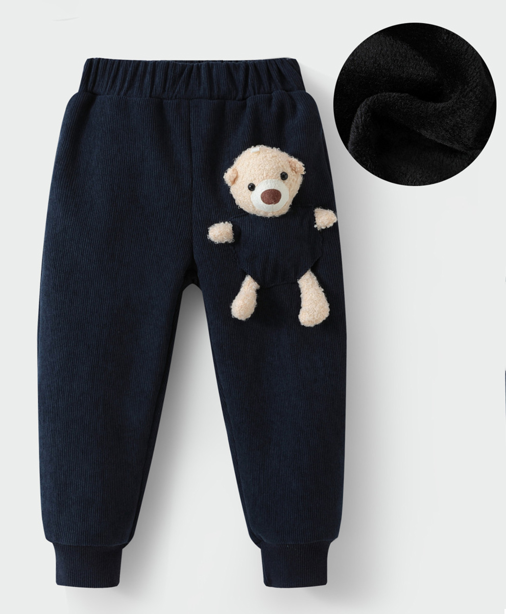 Kookie Kids Full Length Lounge Pants with Bear Applique - Black-picture-21