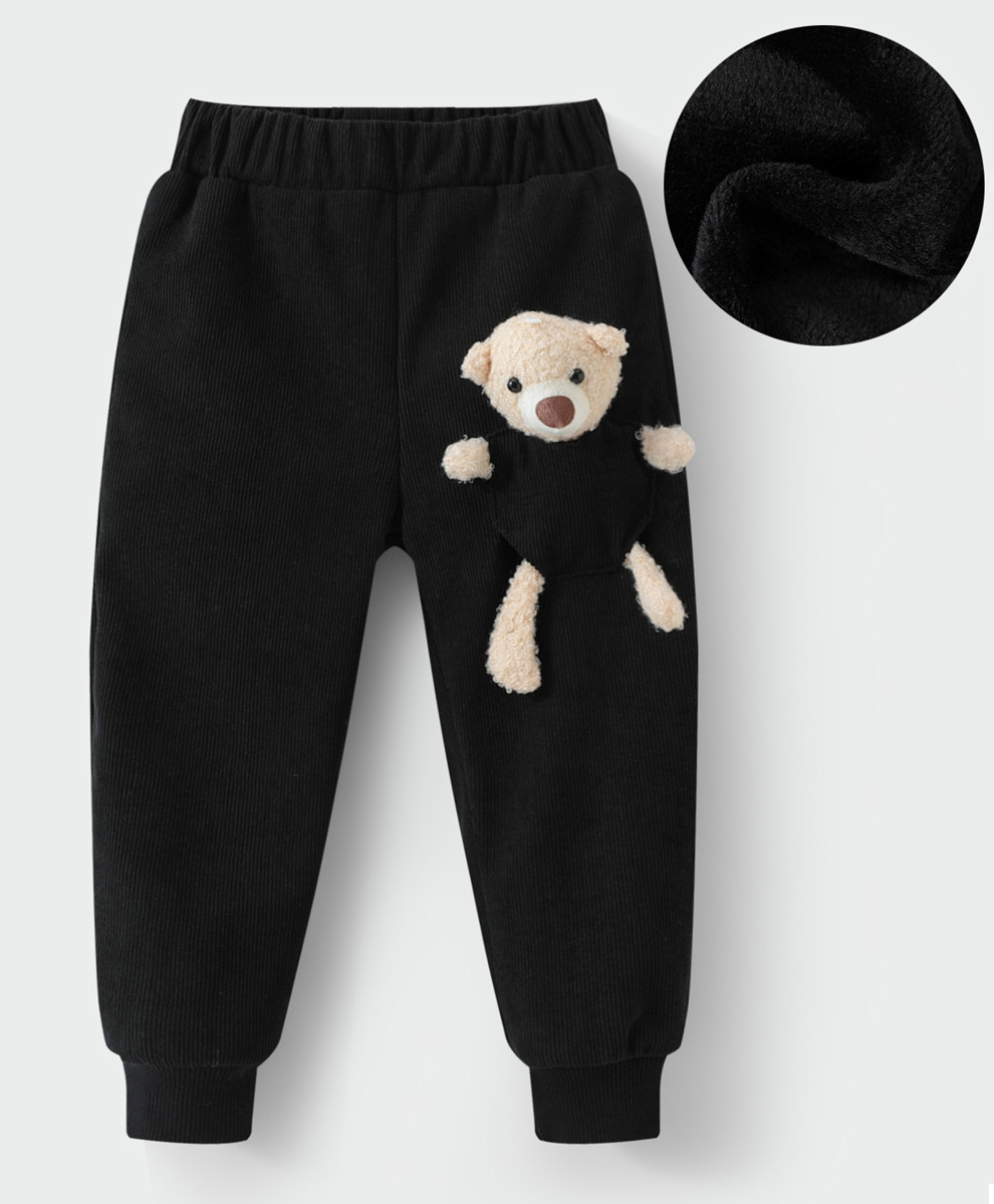Kookie Kids Full Length Lounge Pants with Bear Applique - Black-picture-18
