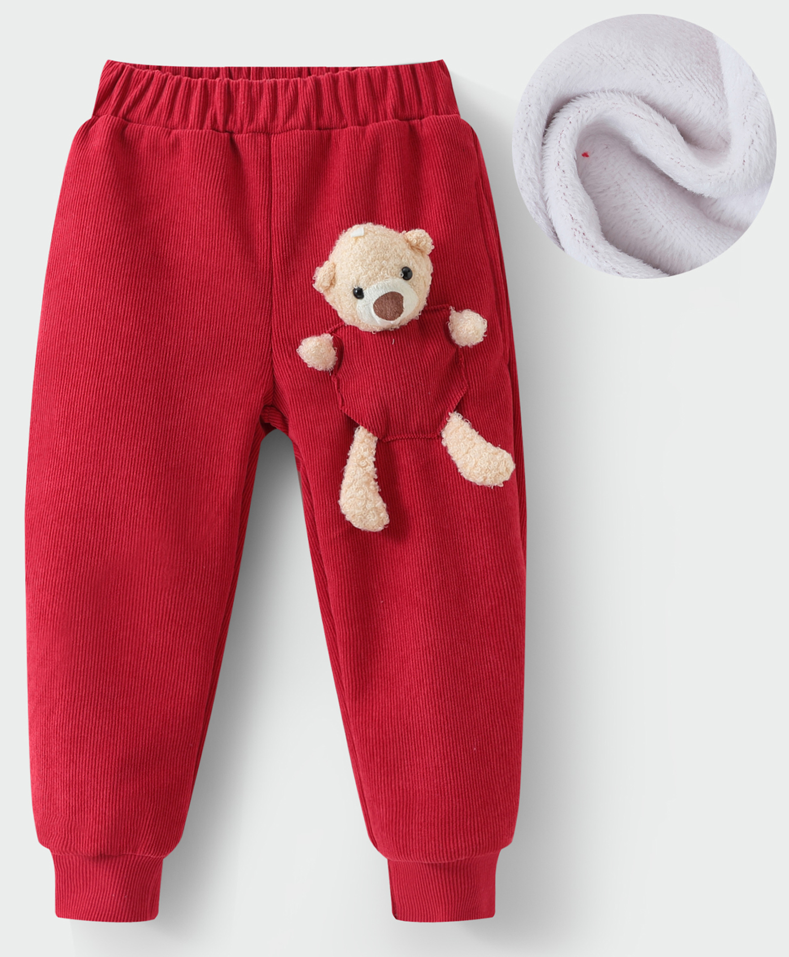 Kookie Kids Full Length Lounge Pants with Bear Applique - Red-picture-22