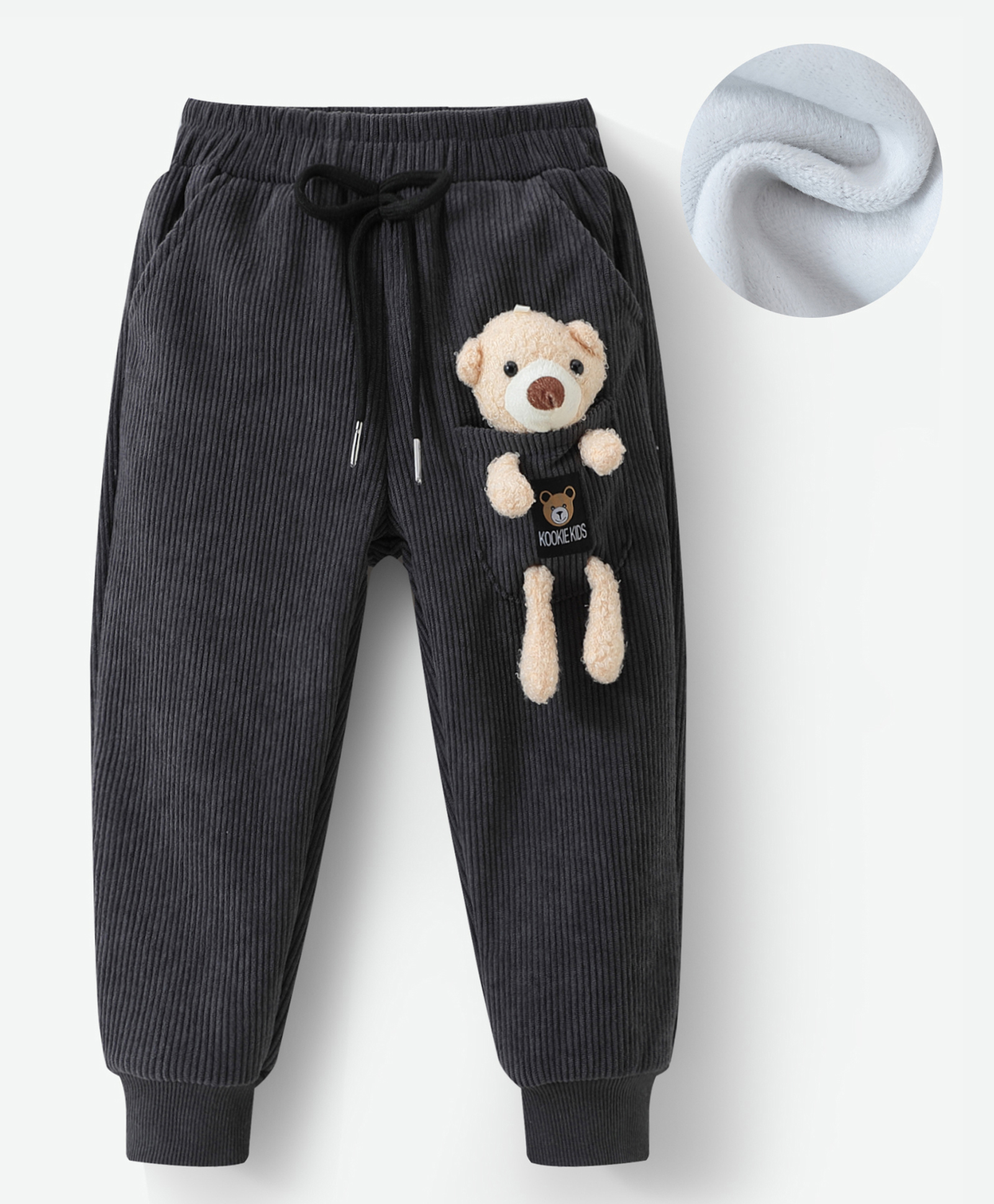 Kookie Kids Full Length Lounge Pants with Bear Applique - Charcoal Grey-image-40