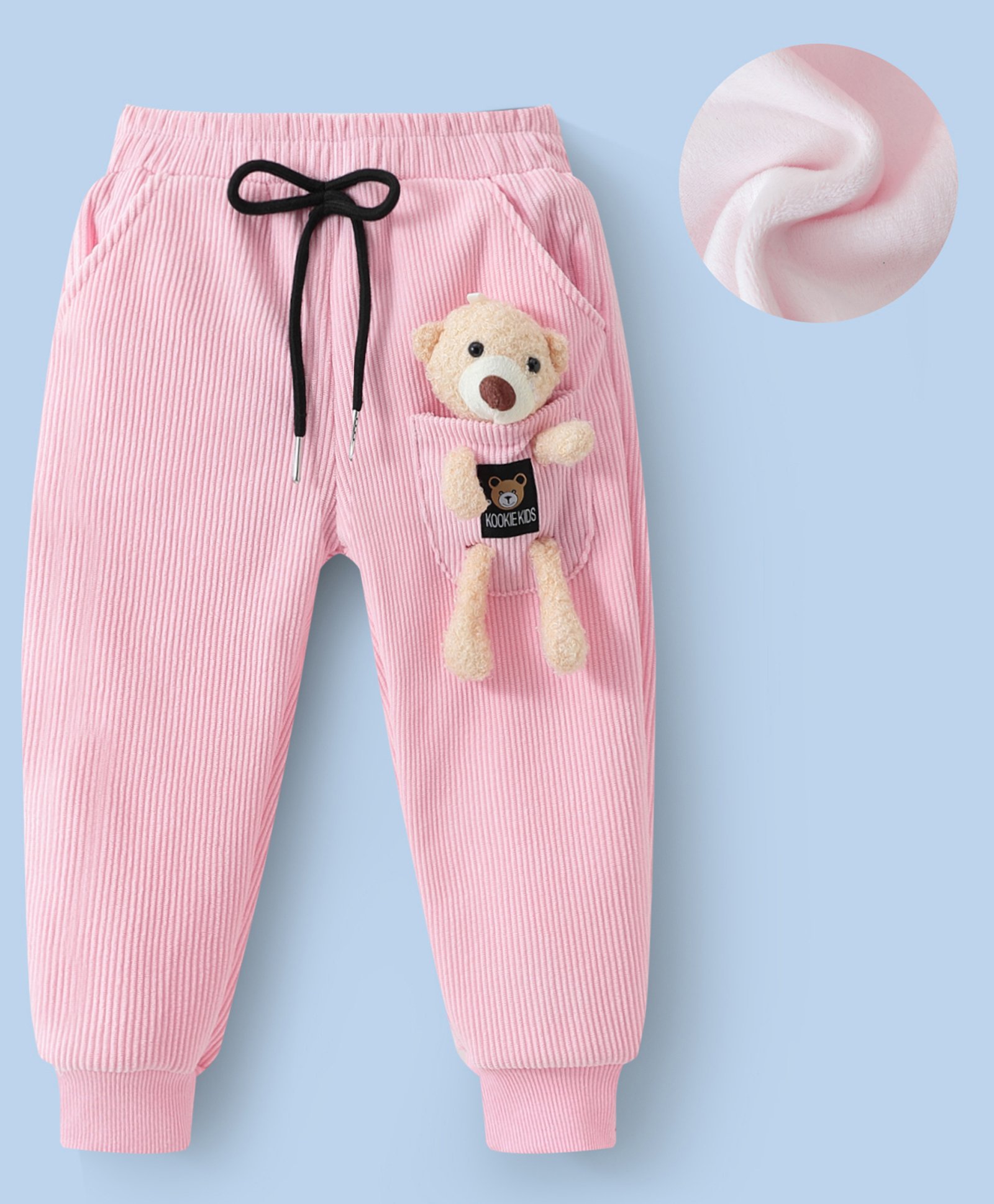 Kookie Kids Full Length Lounge Pants with Bear Applique - Pink-picture-14