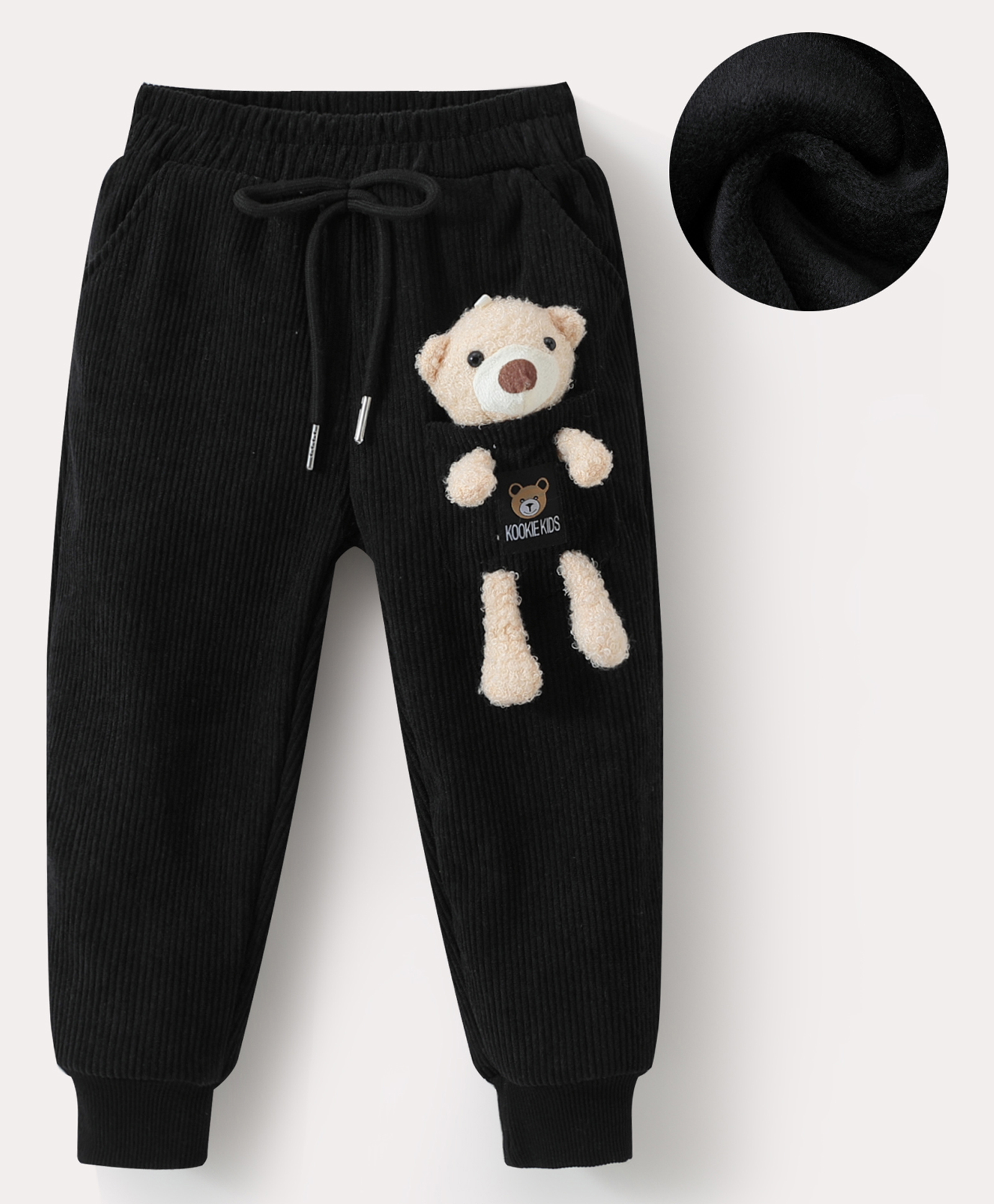 Kookie Kids Full Length Lounge Pants with Bear Applique - Black-picture-13