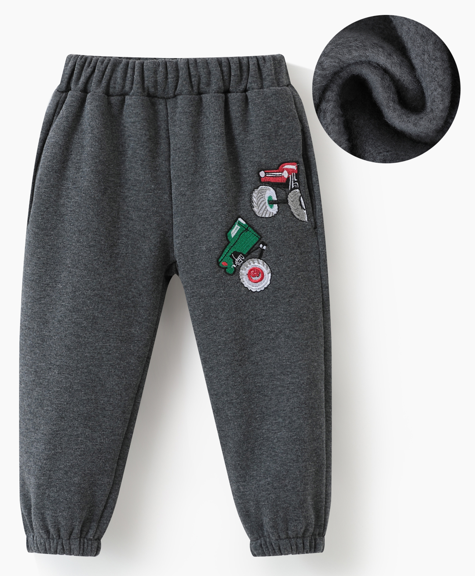 Kookie Kids Full Length Lounge Pants with Vehicle Embroidery- Grey-picture-28