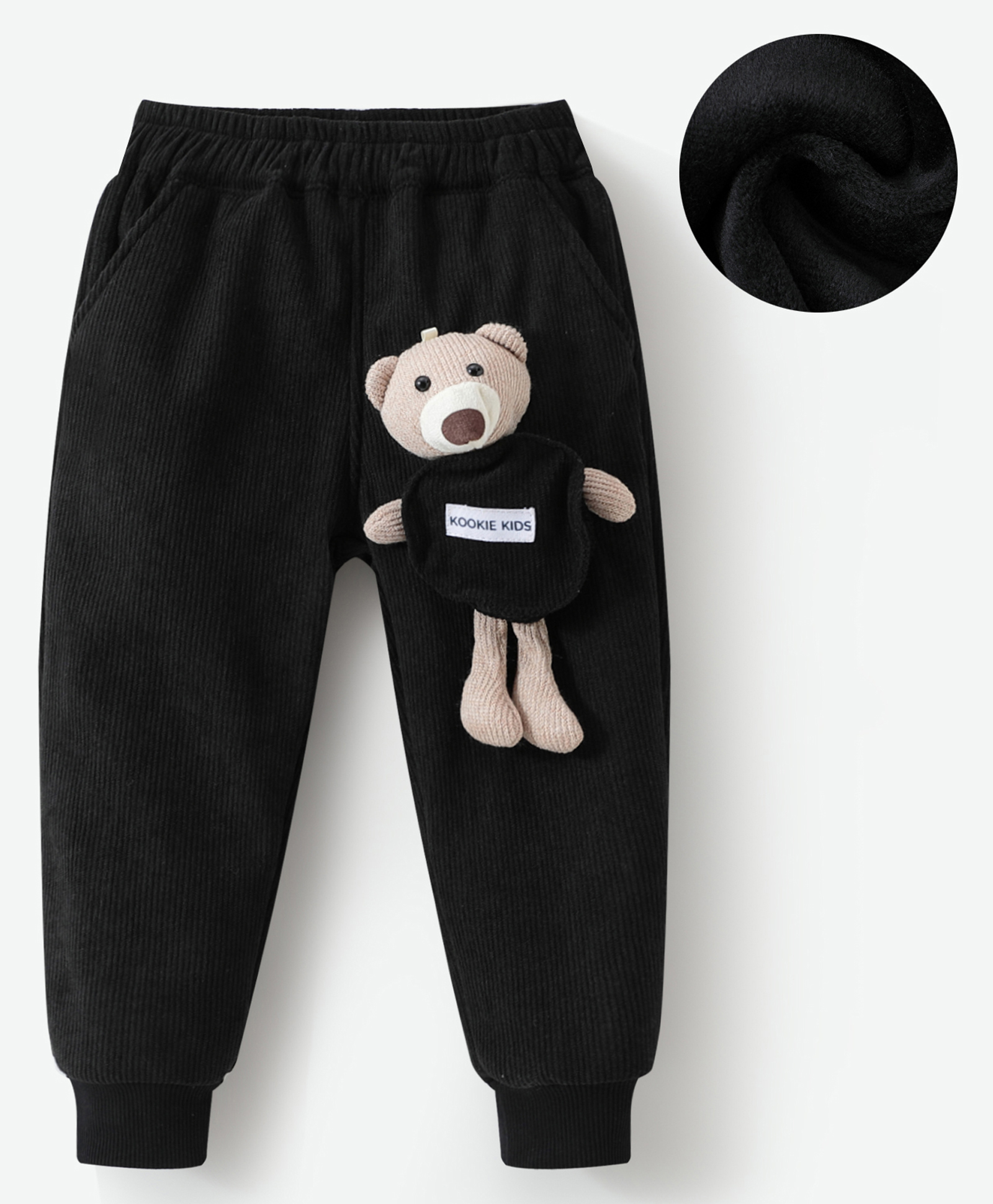 Kookie Kids Full Length Lounge Pants With 3D Teddy Applique - Black-image-38