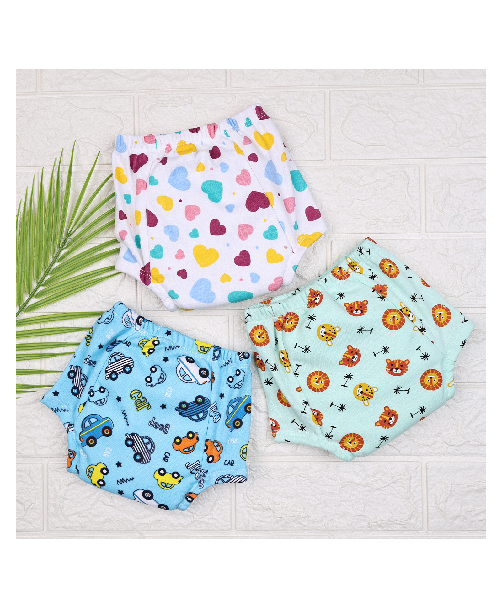 mom's home Moms Home Cotton Unisex Baby Padded Underwear -Car, Heart & Lion- (12-24M) Pack Of 3-picture-34