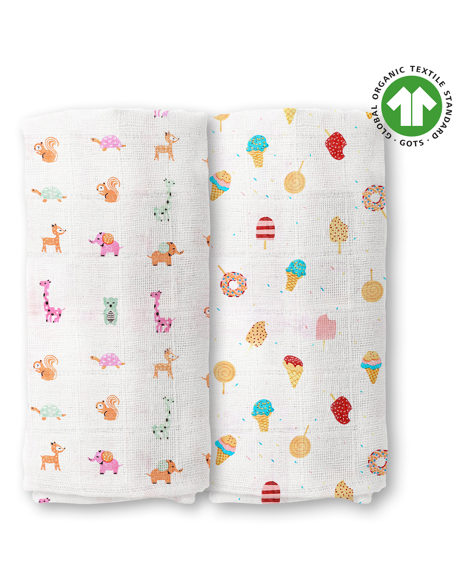 mom's home Moms Home Baby Muslin Swaddle | Ice Cream & Animal |Pack Of 2-picture-23
