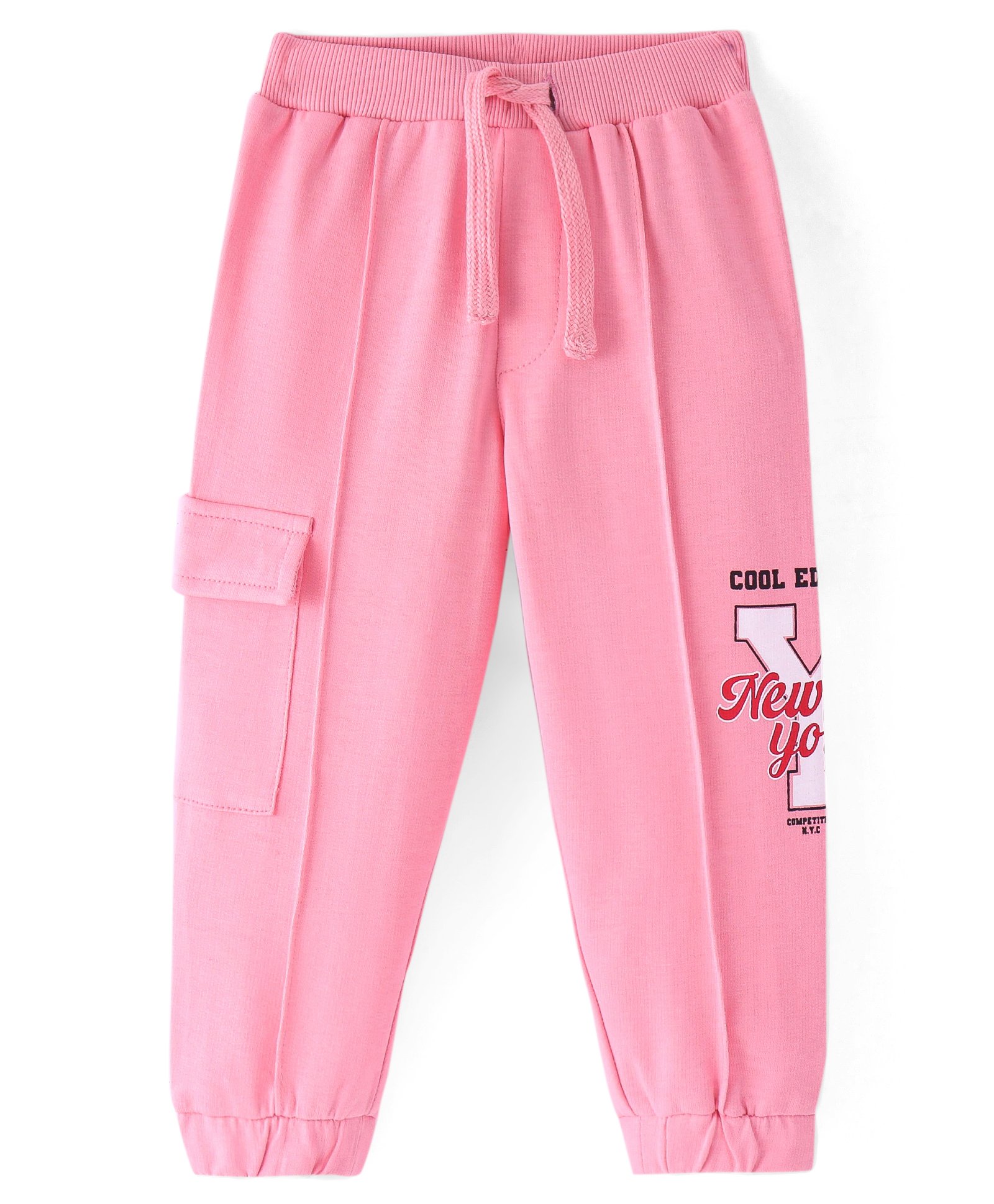 Babyhug Terry Knit Full Length Lounge Pant with Pocket & Text Print - Pink-picture-13