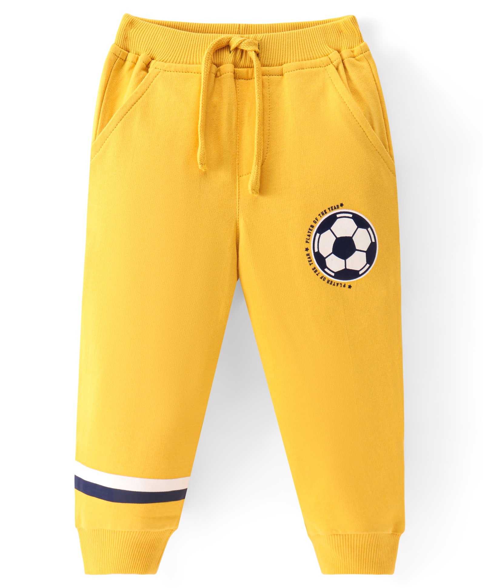 Babyhug Cotton Knit Full Length Lounge Pant With Football Print - Yellow-picture-21