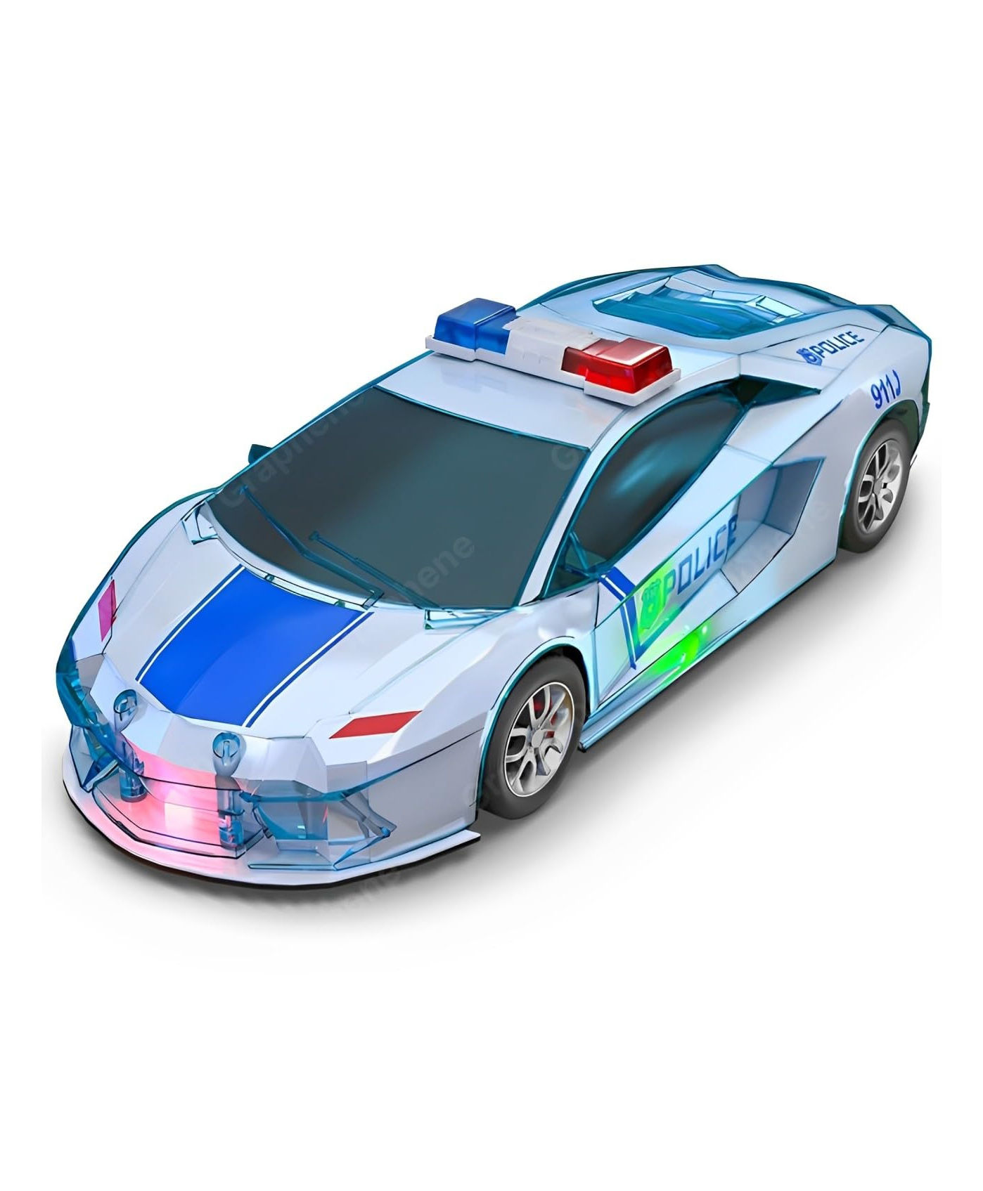 UNIQUEBUYIN Friction Power Mechanism  Police Car with Light, Music and Siren Sound Police 3D Car Police  - Pack of 1-picture-14
