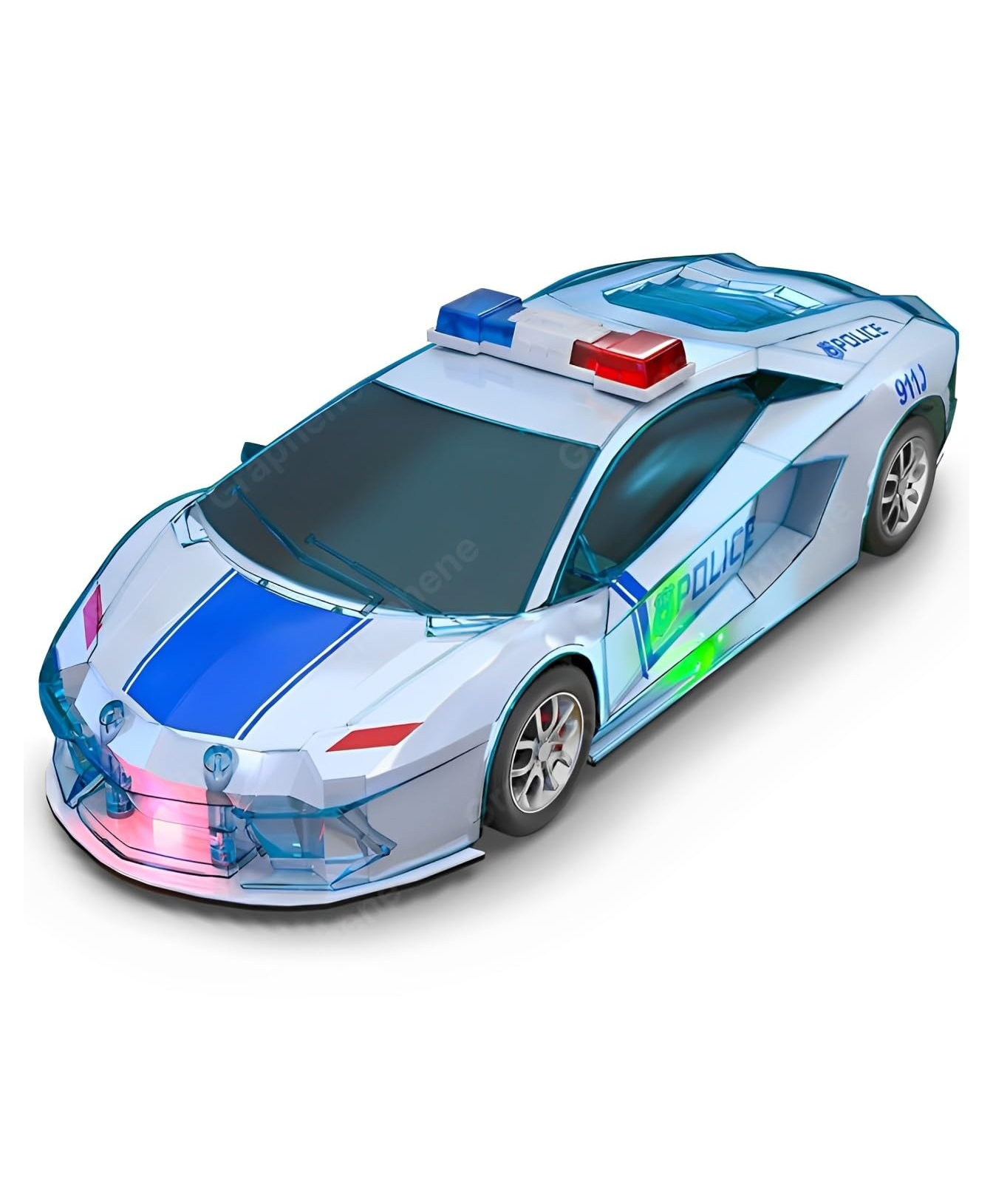 UNIQUEBUYIN Friction Power Mechanism  Police Car with Light, Music and Siren Sound Police 3D Car Police  - Pack of 2-image-4