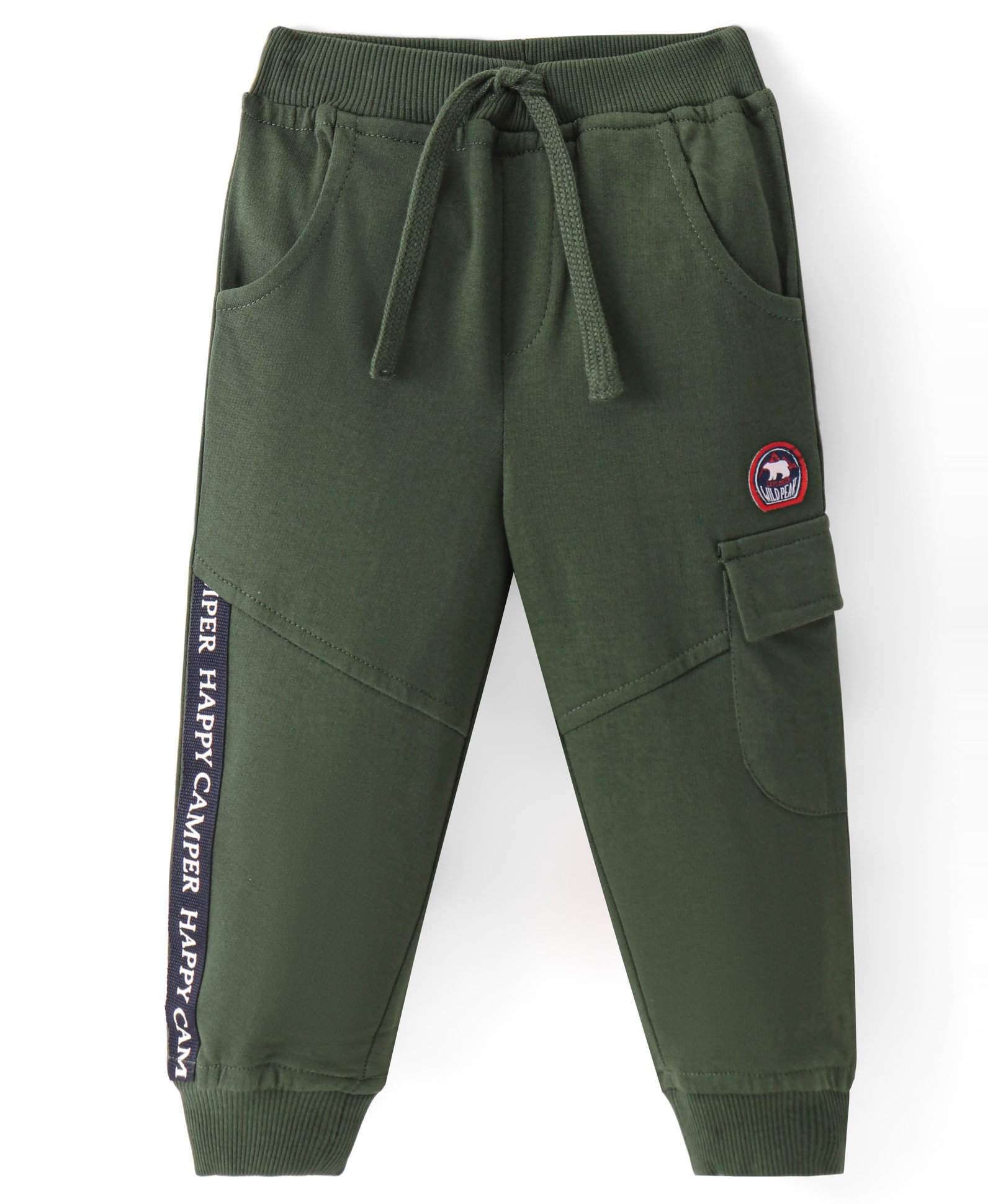 Babyhug Cotton Knit Full Length Lounge Pants With Badge Detailing - Olive Green-image-11