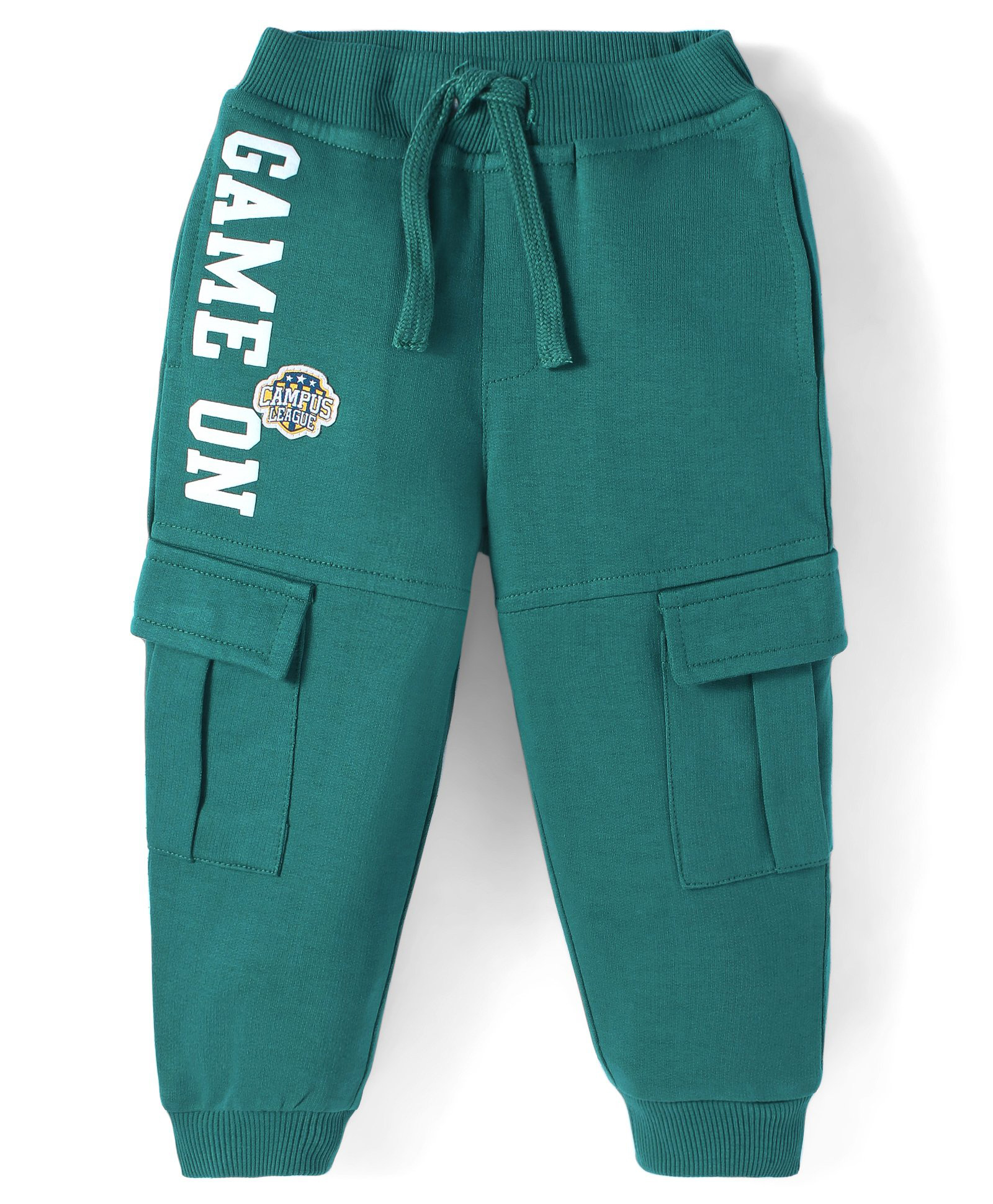 Babyhug Terry Knit Full Length Text Printed Lounge Pant - Teal Blue-image-33