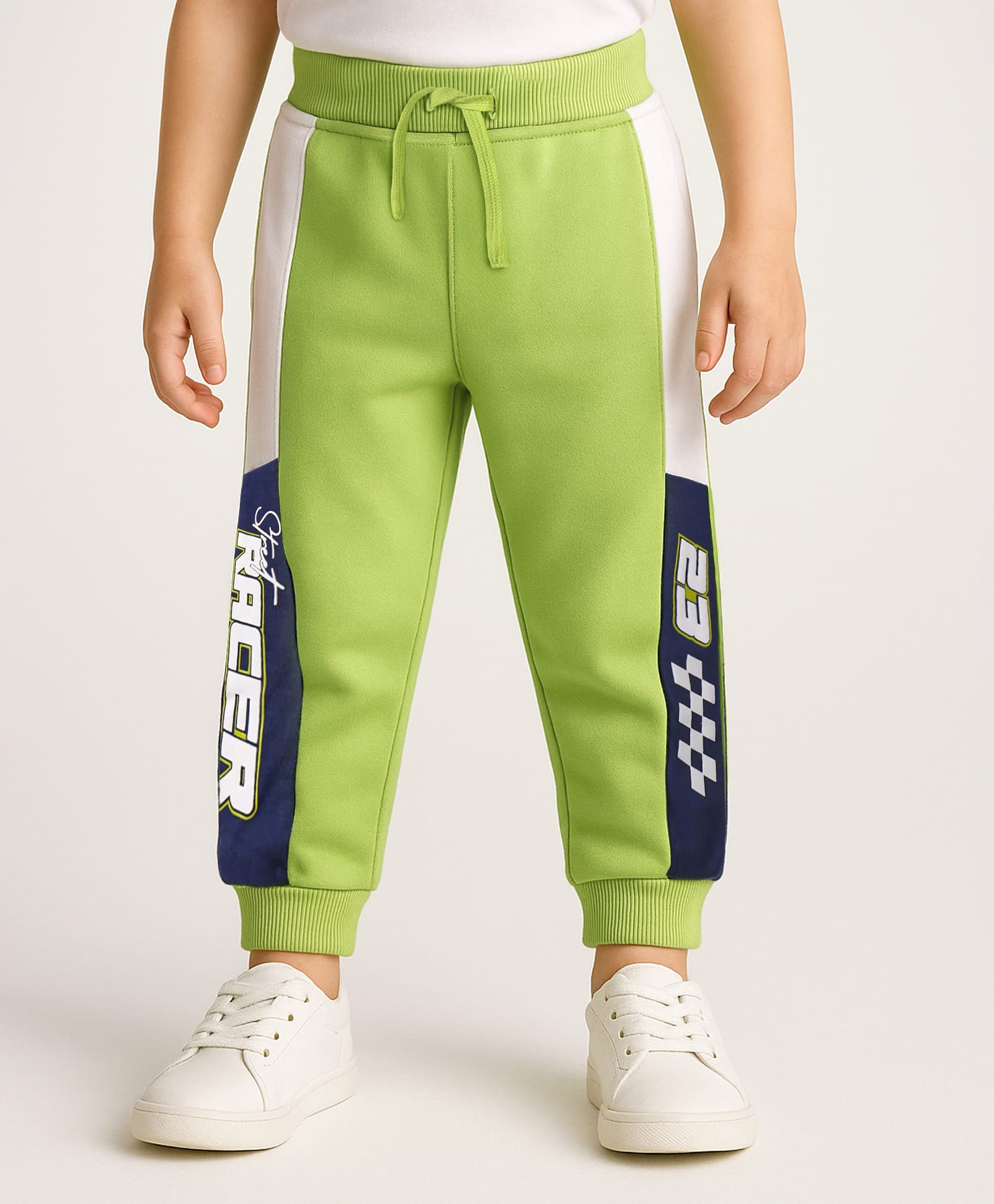 Babyhug French Terry Knit Full Length Track Pants with Race Print - Light Green-image-30