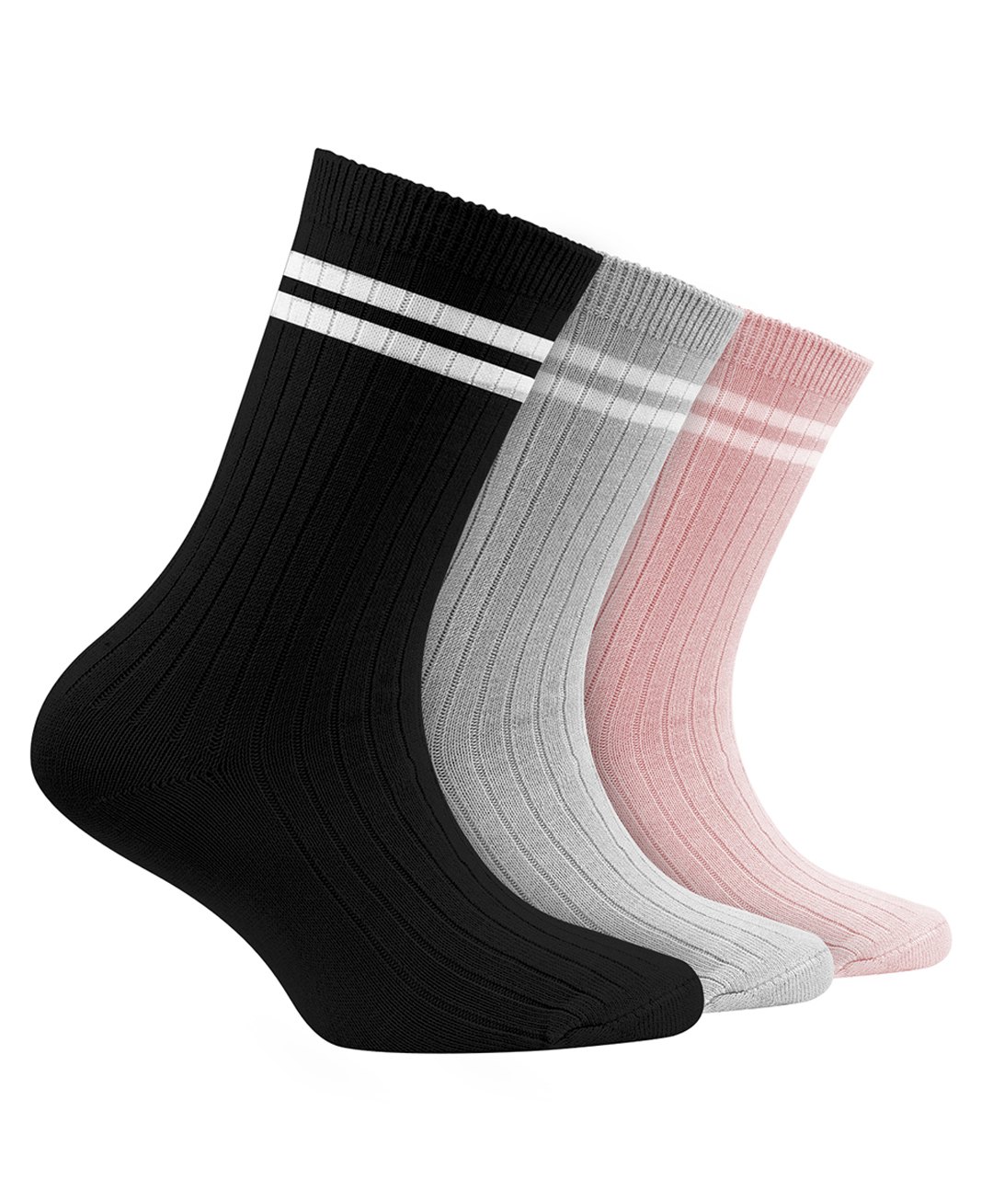 Footprints Set Of 3 Organic Cotton Ribbed Style Socks - Black Grey & Pink-picture-37