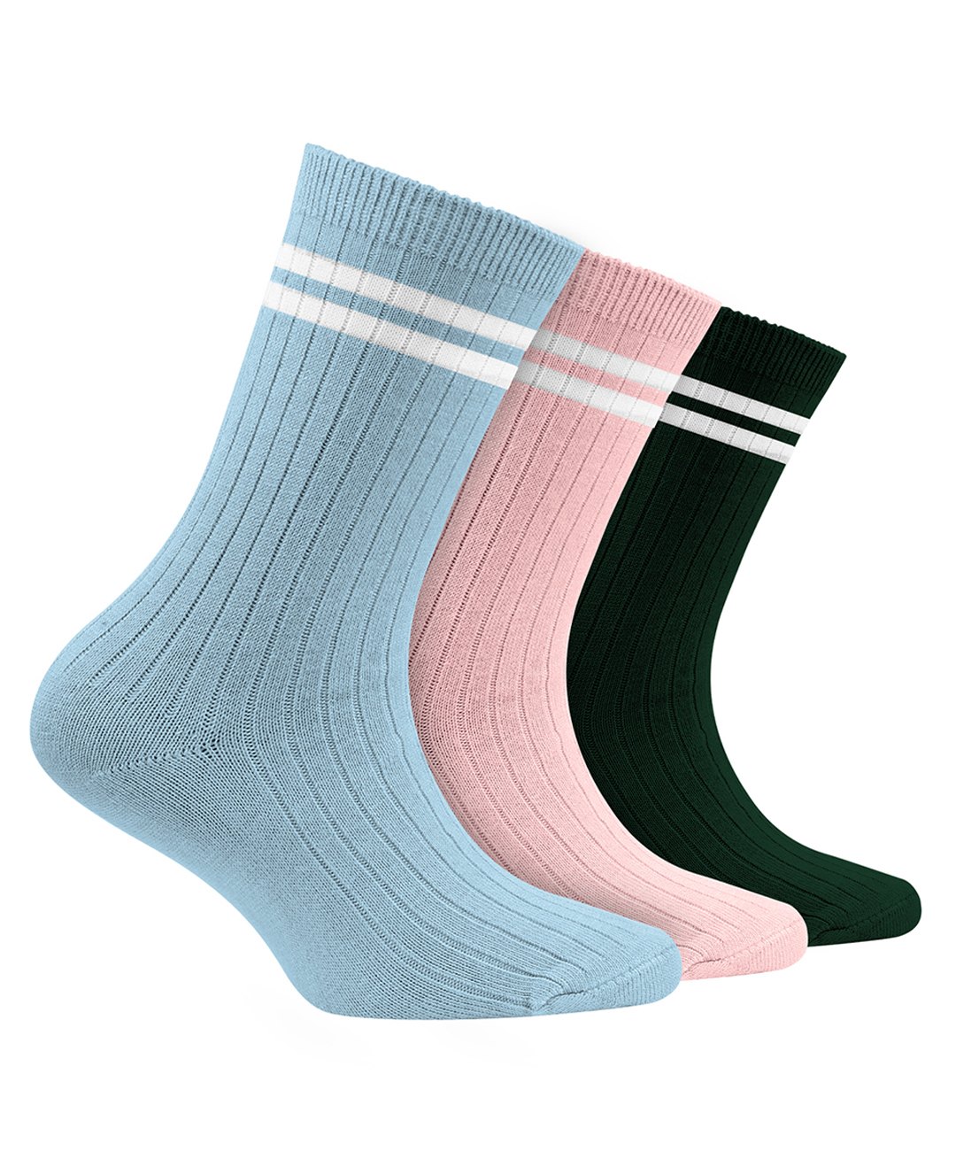 Footprints Set Of 3 Organic Cotton Ribbed Style Socks - Blue Pink & Green-picture-34