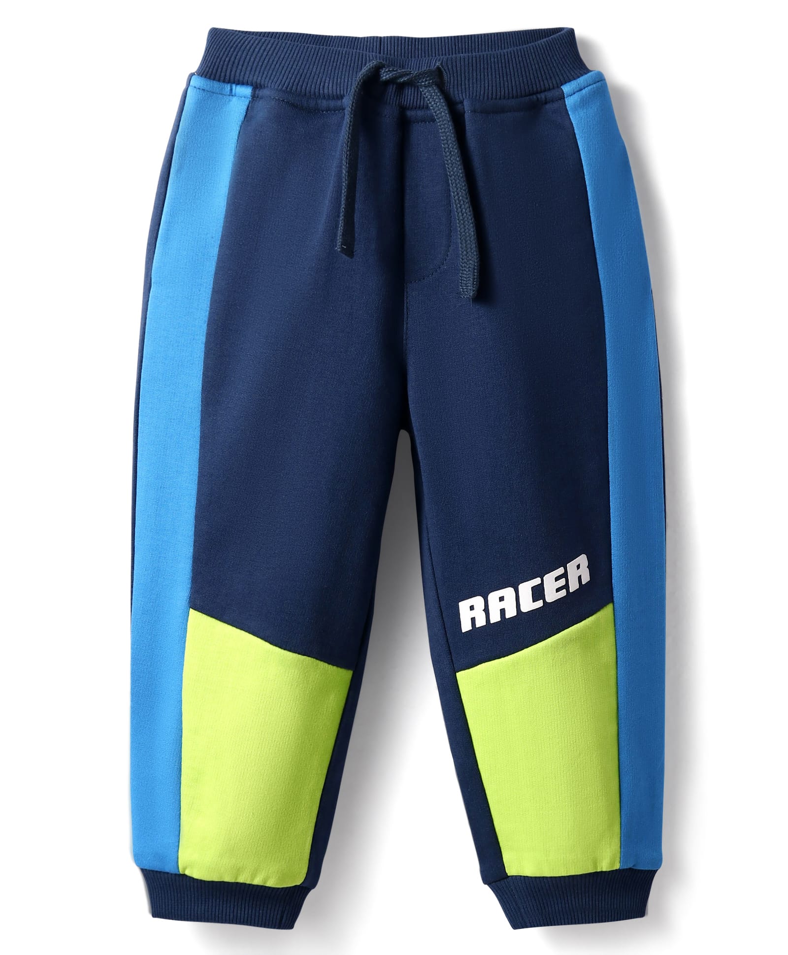 Babyhug French Terry Knit Full Length Track Pants with Racer Print Cut & Sew Design - Navy Blue-picture-19