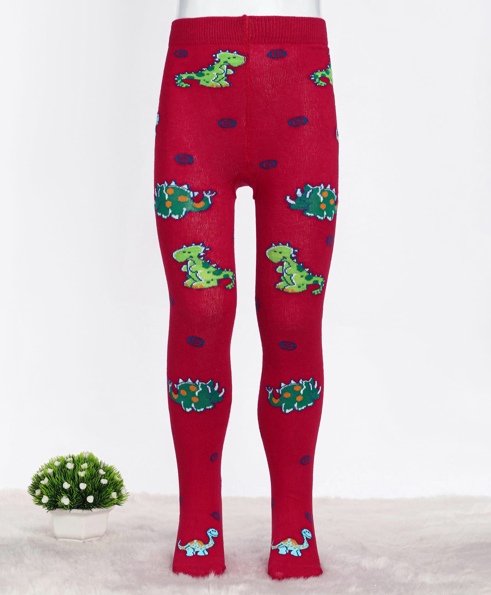 Mustang Cotton Knit Full Length Tights With Dino Print - Red-image-29