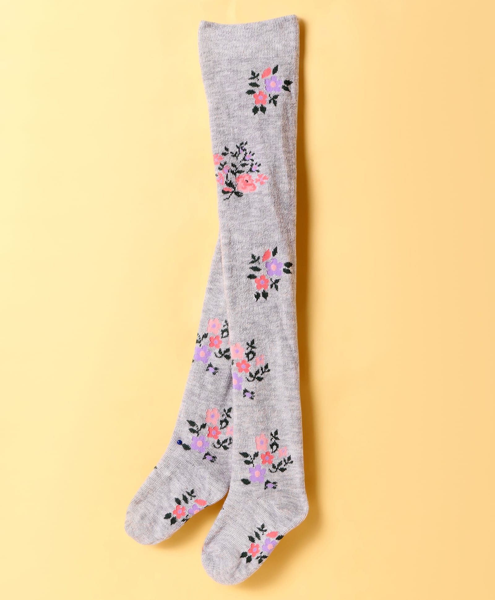 Mustang Cotton Knit Footed Tights with Floral Print - Grey-image-34