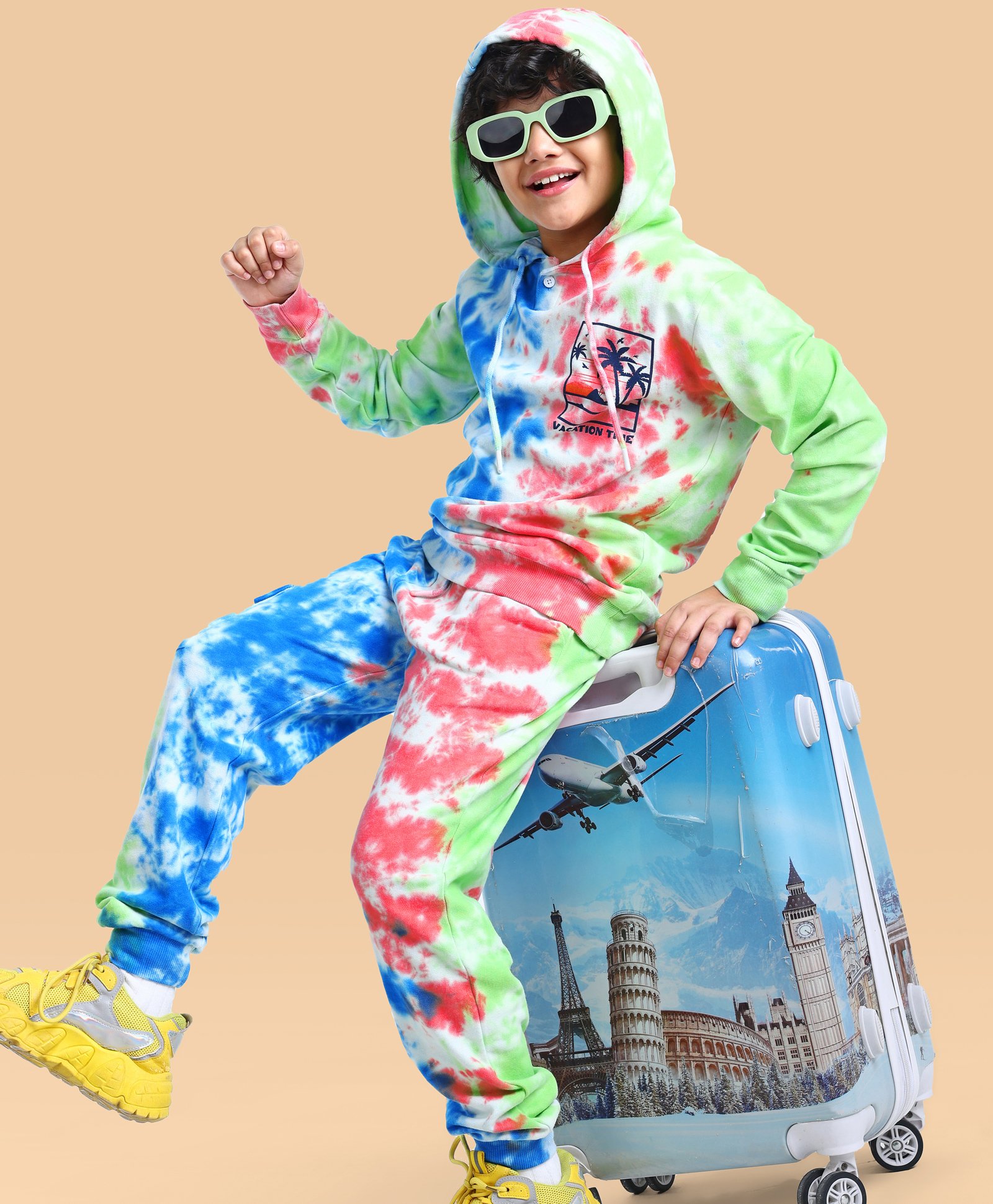Ollington St. 100% Cotton Knit Full Sleeves Hooded Tie & Dye Sweatshirt With Joggers Co-Ord Set - Multicolor-image-3