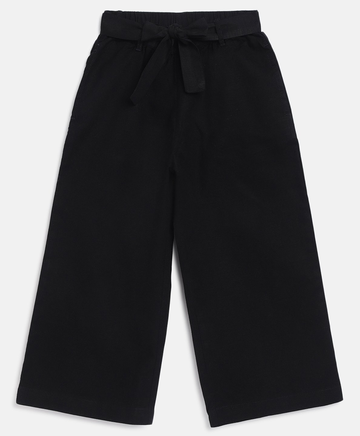 Campana 100% Cotton Solid Culottes Trousers with Belt - Black-picture-10