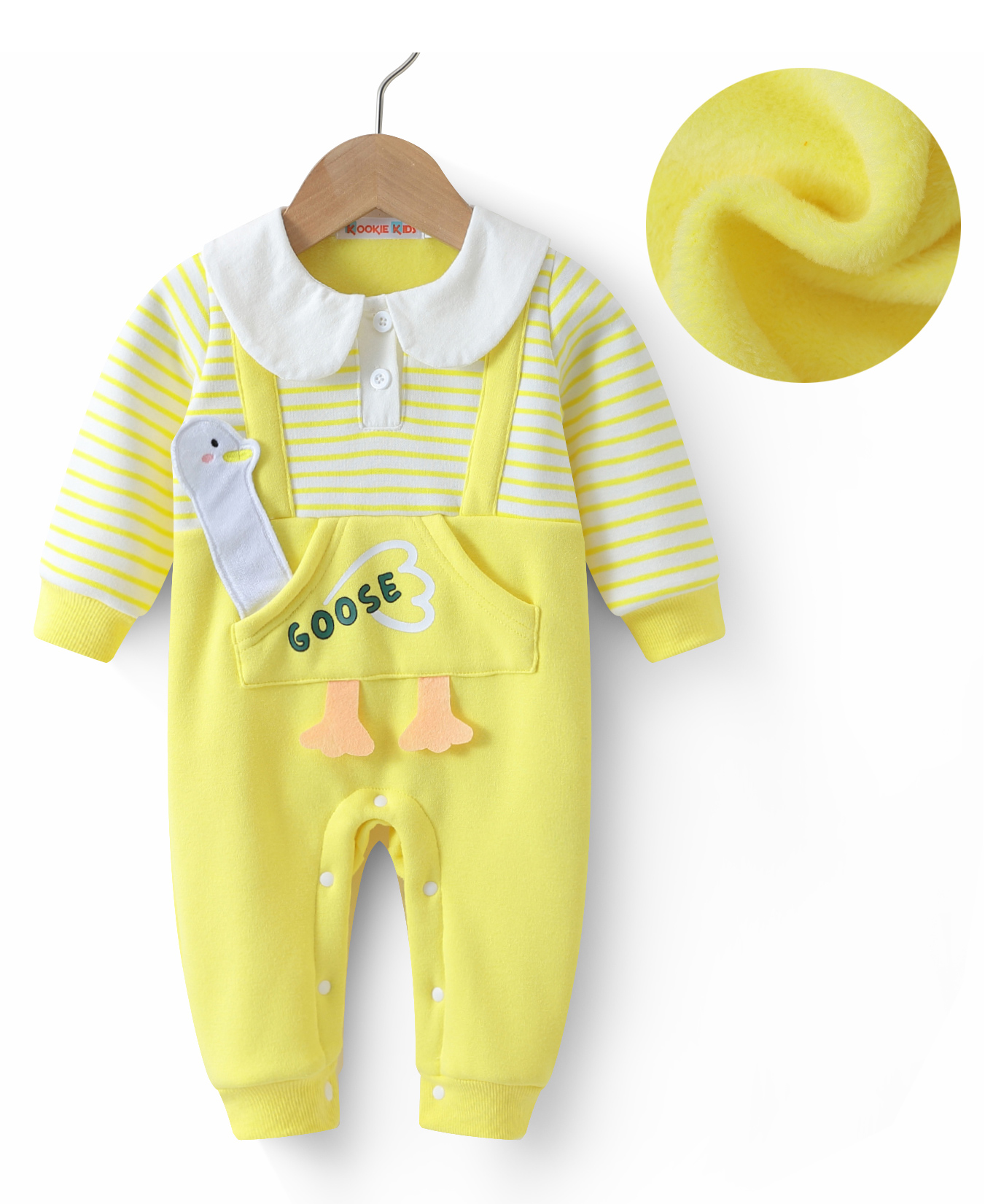 Kookie Kids Full Sleeves Striped & Goose Detailing Romper - Yellow-picture-43