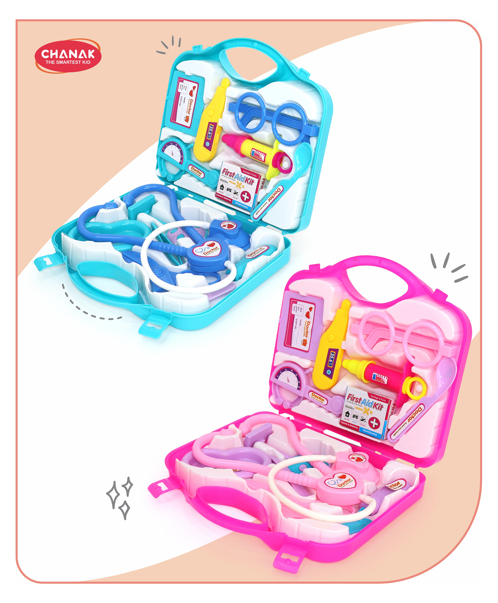 aditi toys Chanak Doctor Playset for Kids, Pretend Play Doctor Set with Foldable Suitcase for Kids, Doctor Kit Toyset for Kids Above 3 Years, Bis Approved. (Blue/Pink)-picture-12