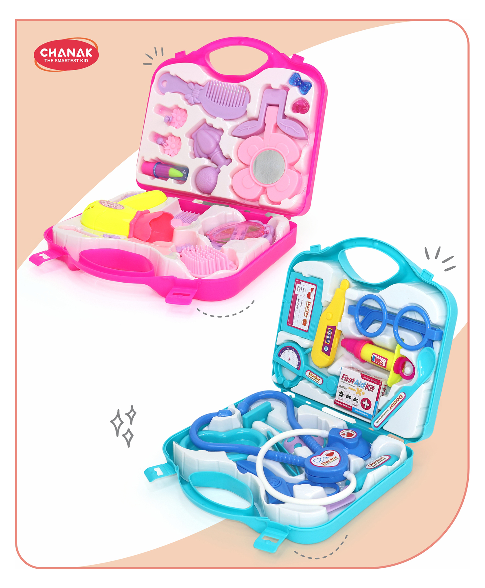 Aditi Toys Doctor & Beauty Playset for Kids, Pretend Play Doctor & Beauty Set Combo with Foldable Suitcase for Kids, Doctor & Beauty Kit Toyset for Kids Above 3 Years, Bis Approved. (Blue/Pink)-picture-21