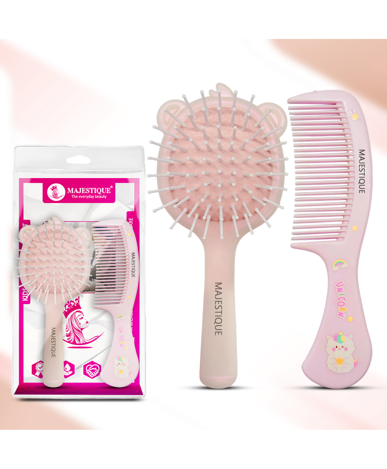 Majestique Kids Hair Grooming Set, Soft Scalp Massage Detangling Brush and Comb - 2Pcs/Multicolor-image-41