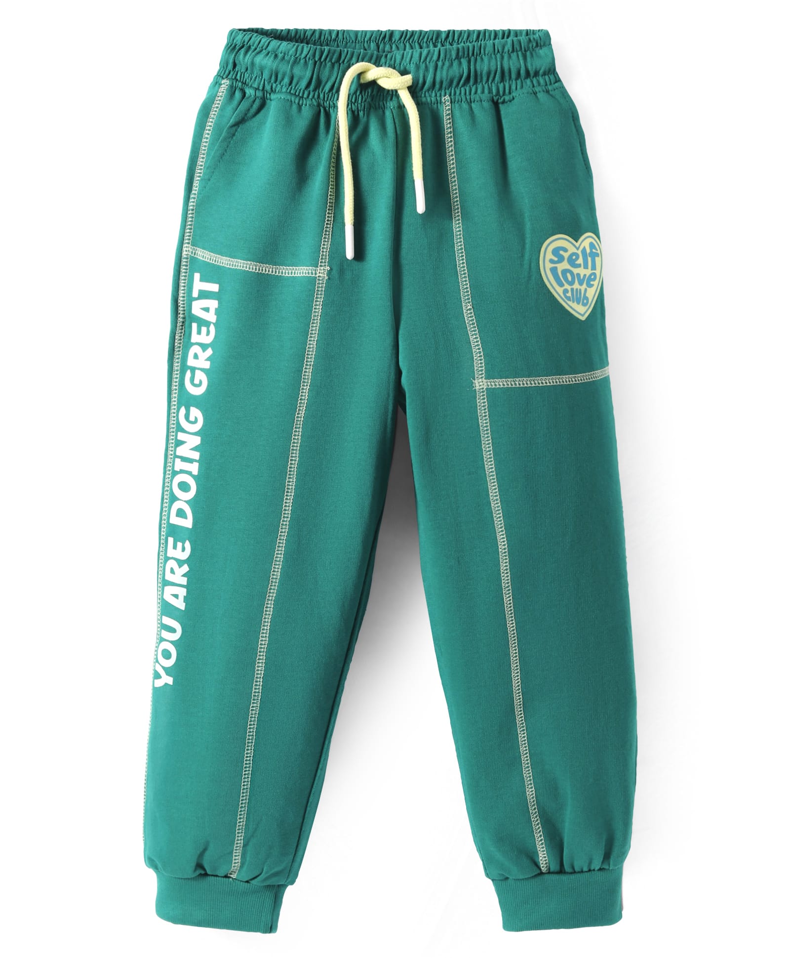 Pine Kids Cotton Knit Full Length Lounge Pant With Text Print - Mint Green-picture-11