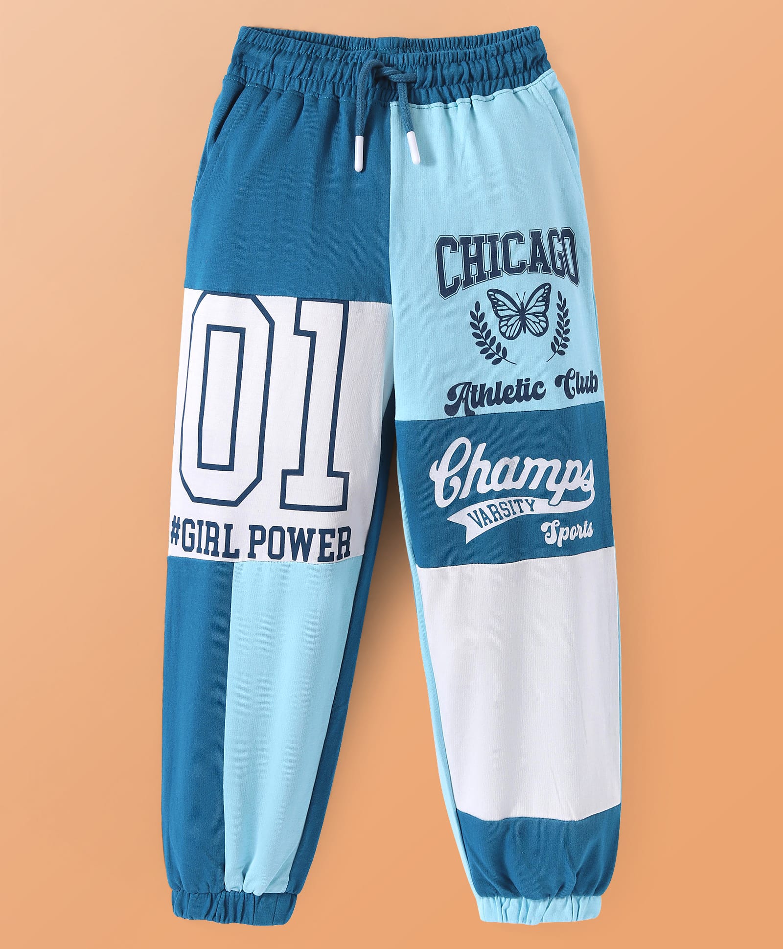 Pine Kids Cotton Knit Full Length Lounge Pant With Text Print - Blue & White-picture-43