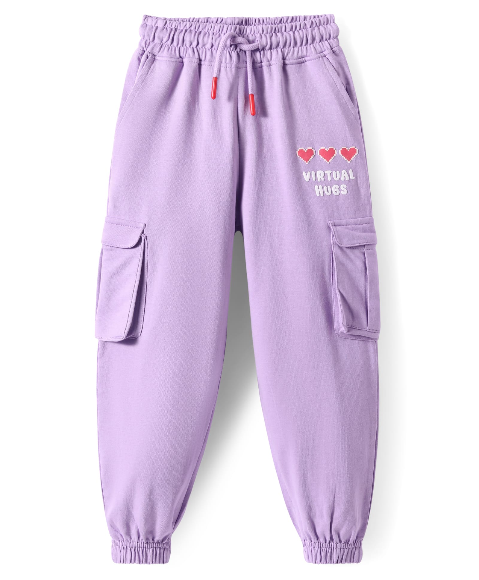 Pine Kids Cotton Knit Full Length Lounge Pant With Text Print & Cargo Pockets - Lilac-picture-41