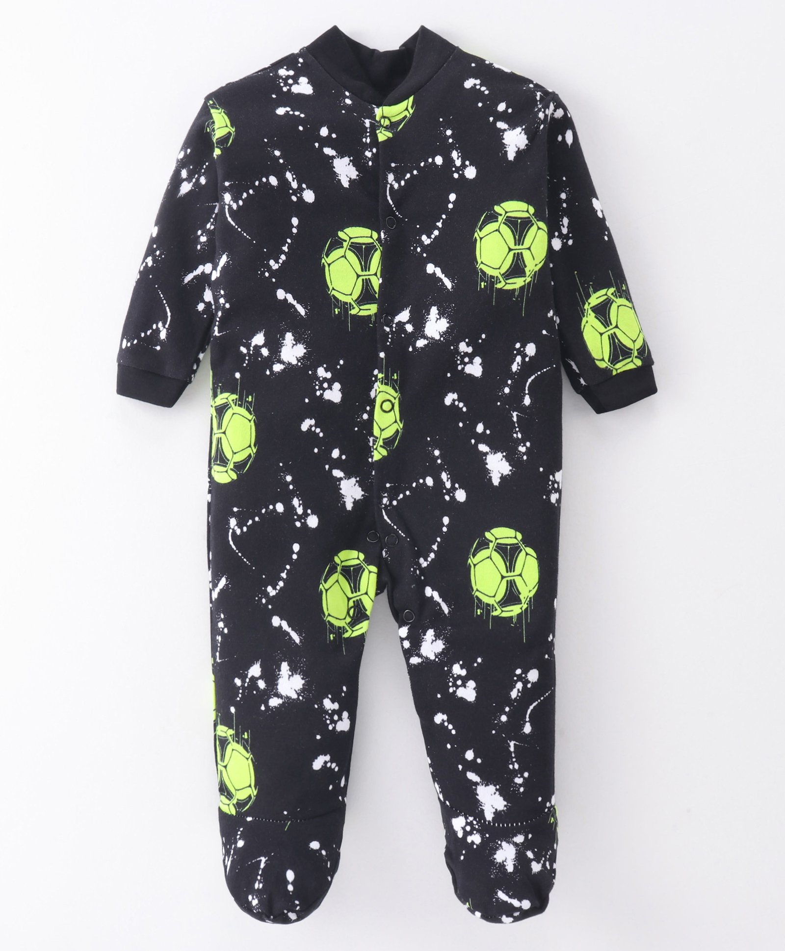 Kidi Wav Pure Cotton Full Sleeves Football Printed Romper - Black-image-22