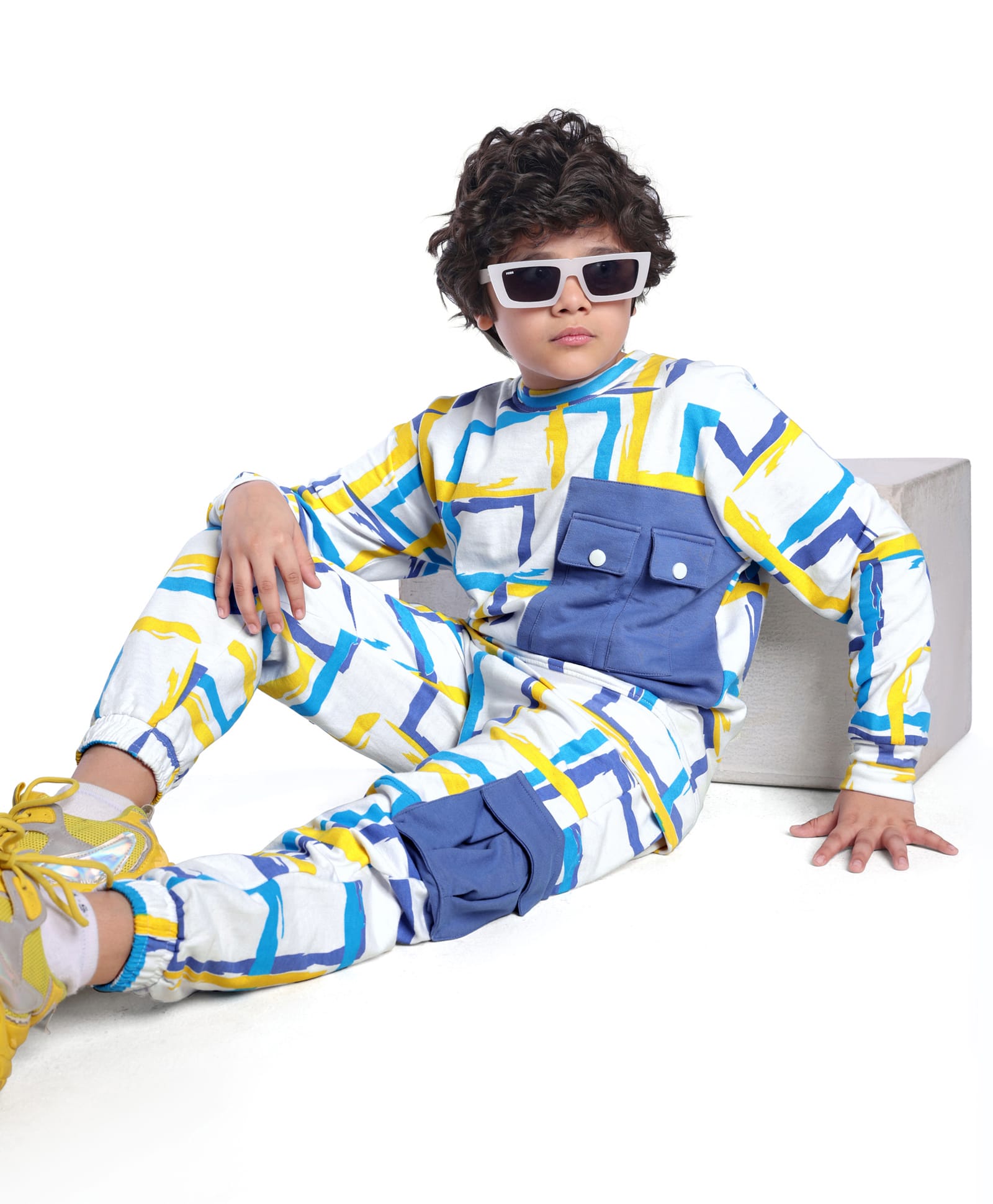 Ollington St. 100% Cotton Knit Full Sleeves Printed Winter Wear Co-Ord Set - White-picture-32