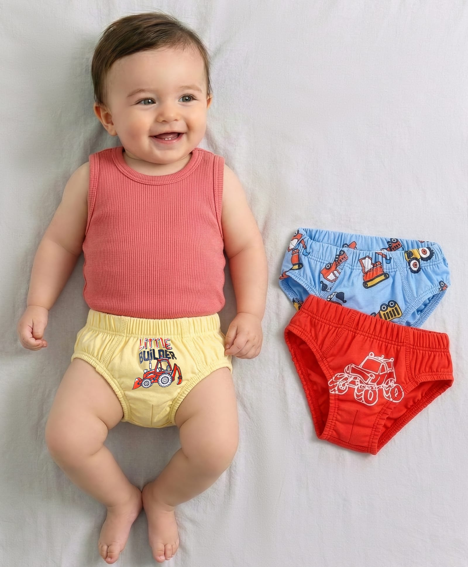 Babyoye Cotton Elastane Knit Vehicle & Placement Print Panties Pack Of 3 - Blue Red & Yellow-image-21