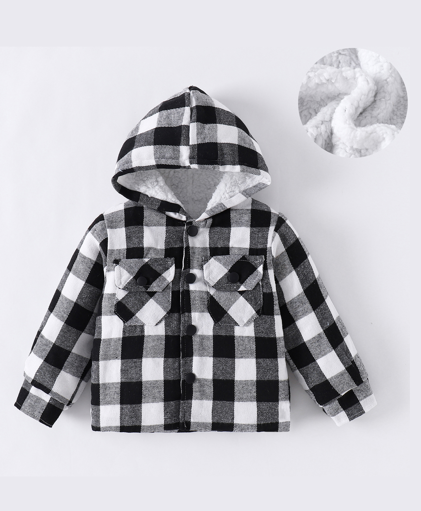 Kookie Kids Full Sleeves Checked Hooded Jacket with Pockets - Black-image-3