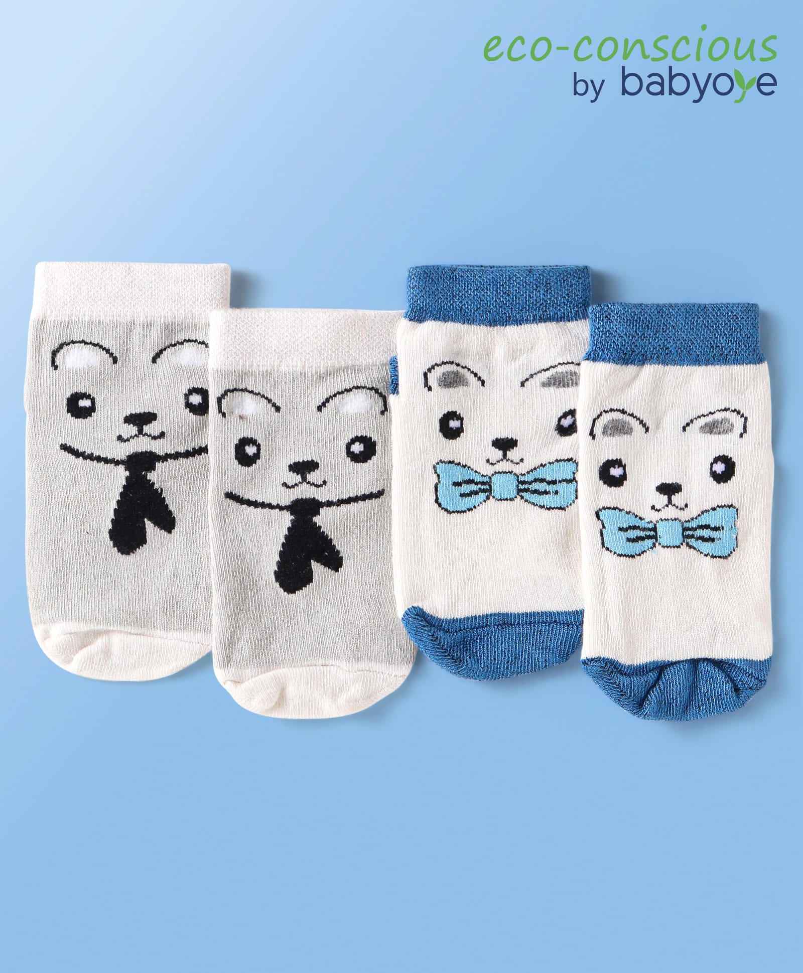 Babyoye Cotton Bamboo Knit Regular Socks with Animal Design Pack Of 2 - White & Grey-image-12
