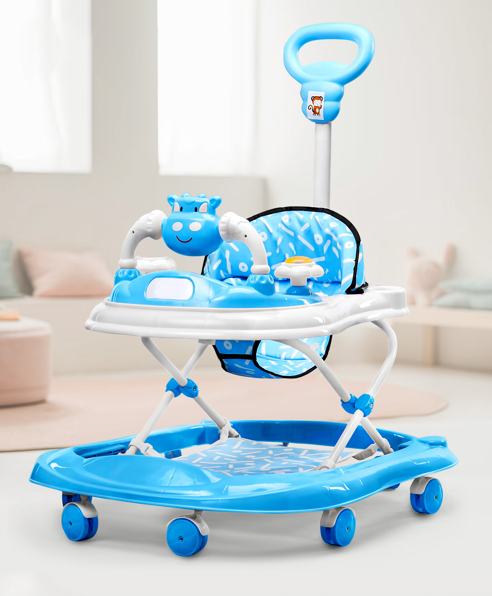 fab n funky Baby Walker with Parental Push Handle- Blue-picture-10