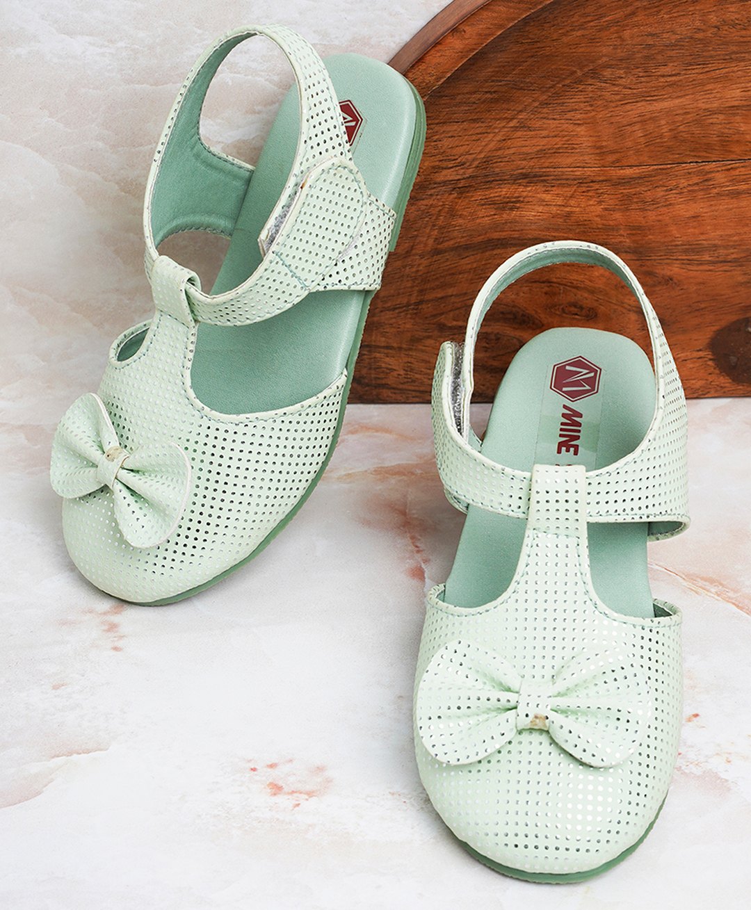 Mine Sole Foil Dots Printed & Bow Detailed Sandals - Green-image-17
