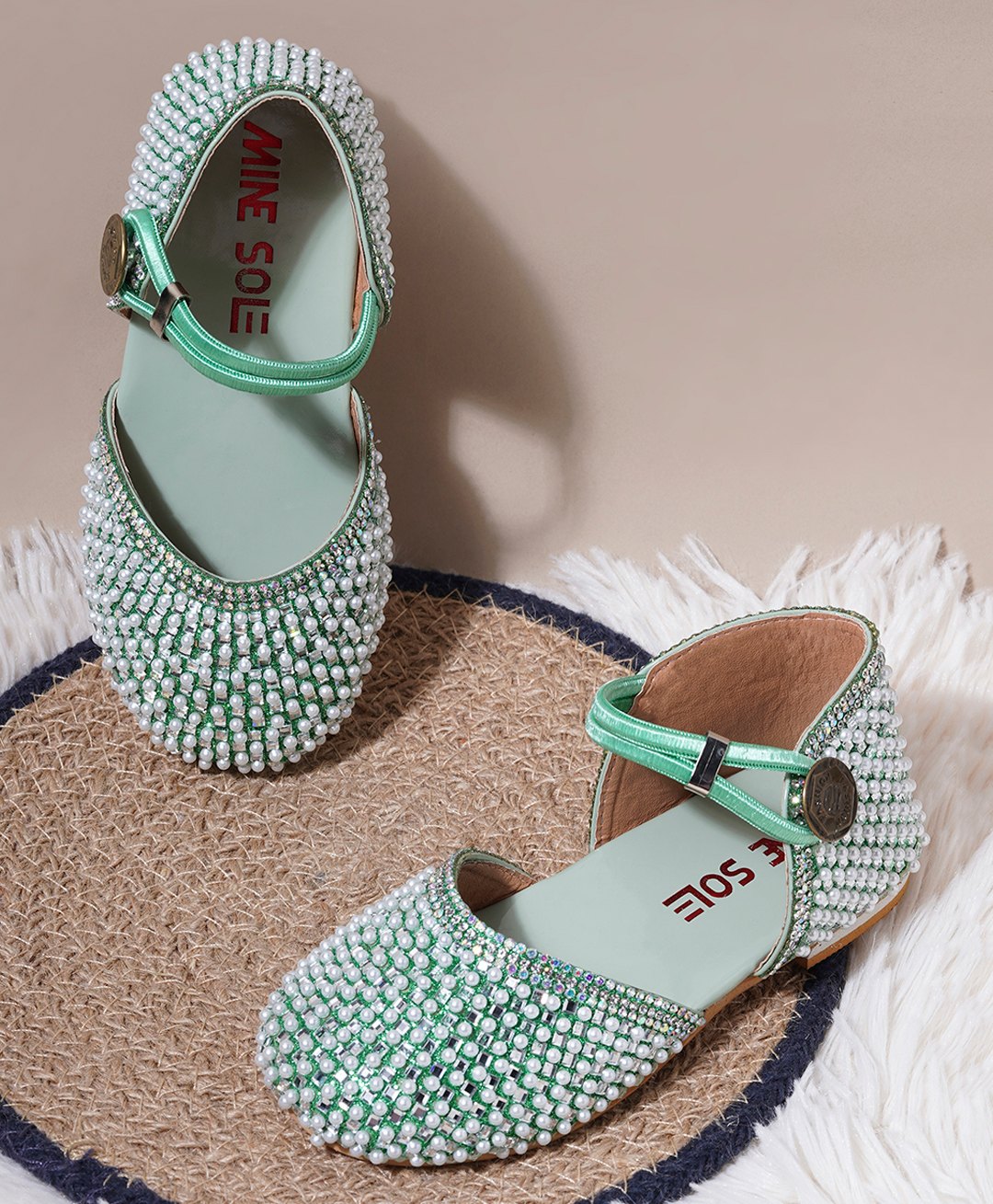 Mine Sole Pearl Detailed Sandals - Sea Green-image-34