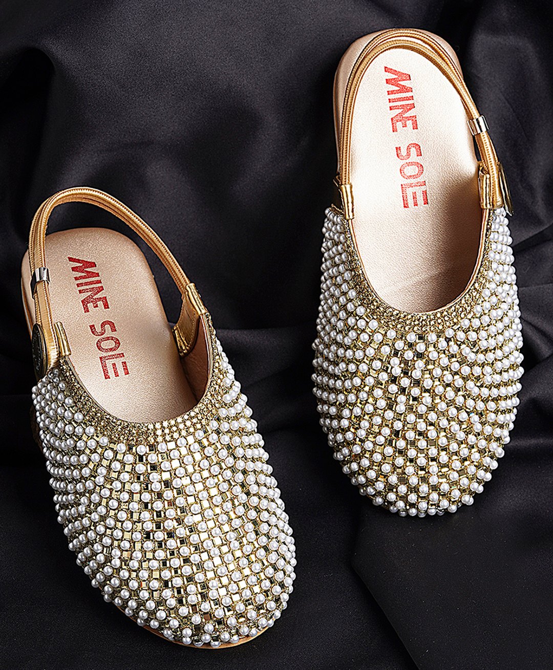 Mine Sole Pearl Detailed Half Cut Sandals - Gold-picture-13