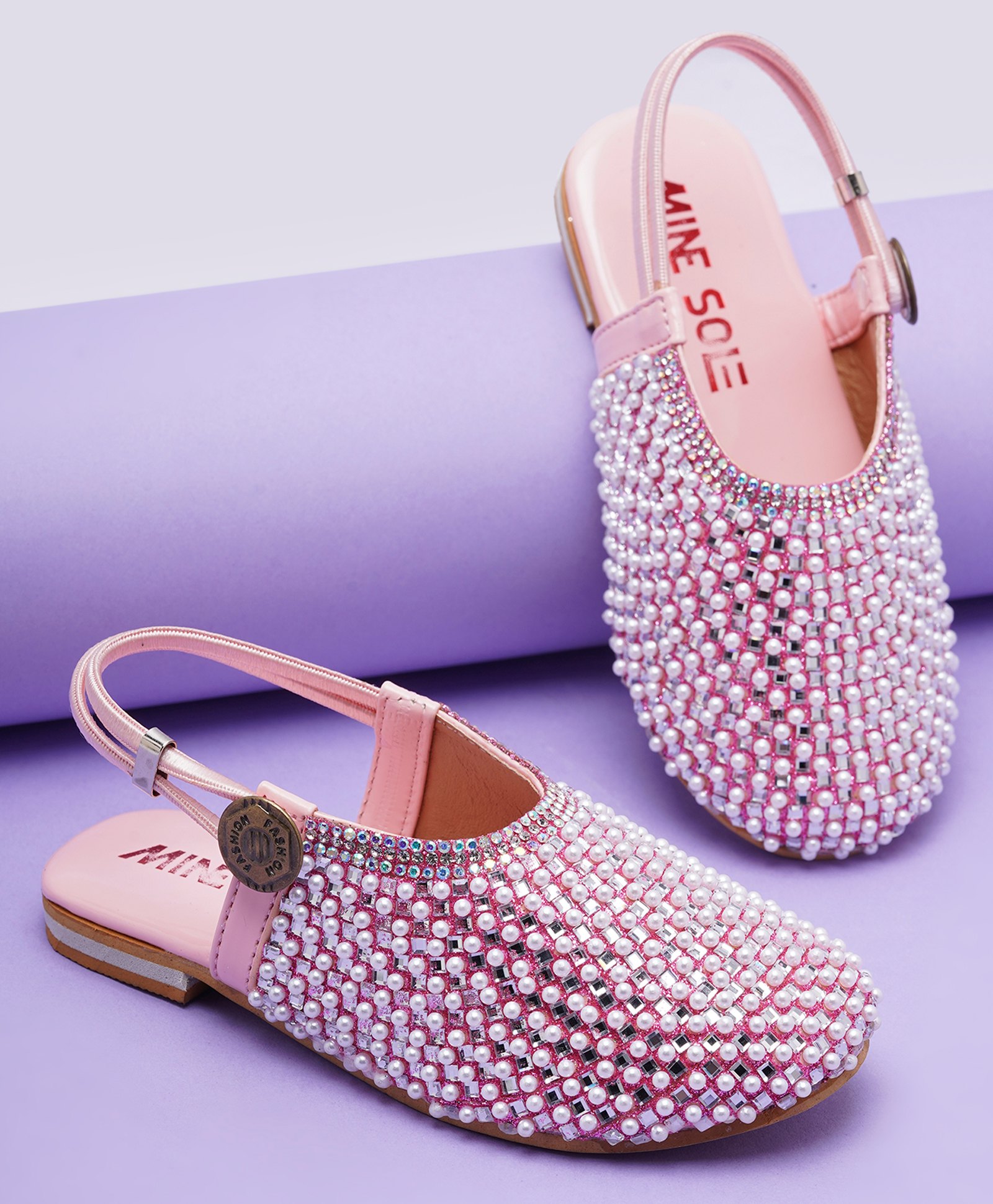 Mine Sole Pearl Detailed Half Cut Sandals - Pink-image-46