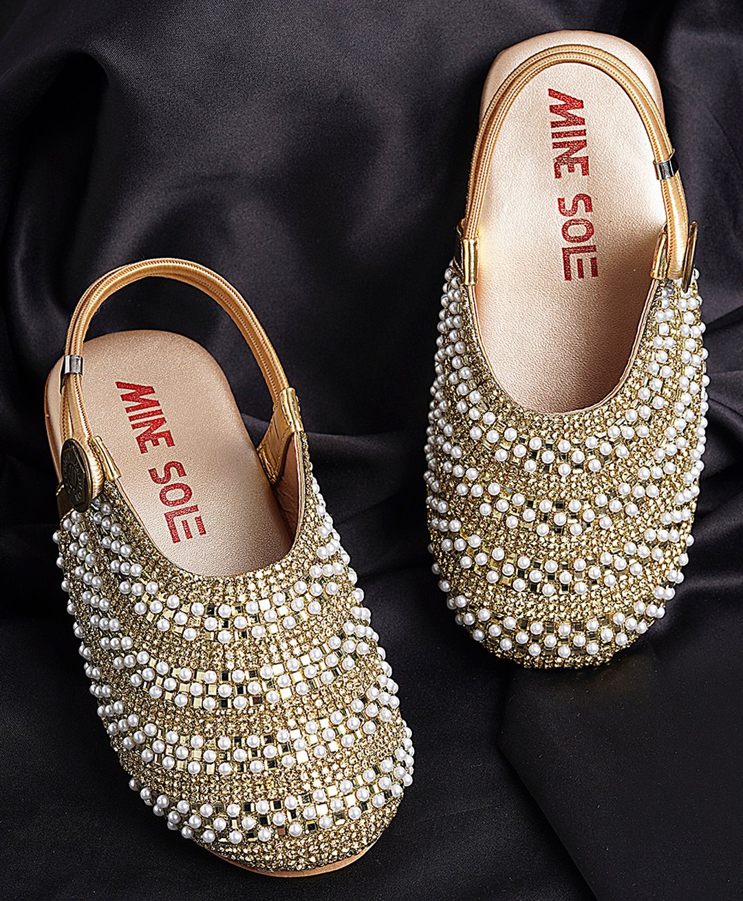 Mine Sole Pearl Detailing Half Cut Sandal - Gold-picture-19