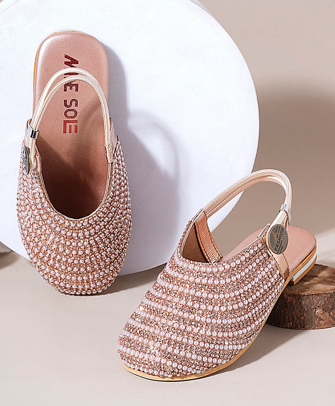 Mine Sole Pearl Embellished  Sandals - Rose Gold-image-48