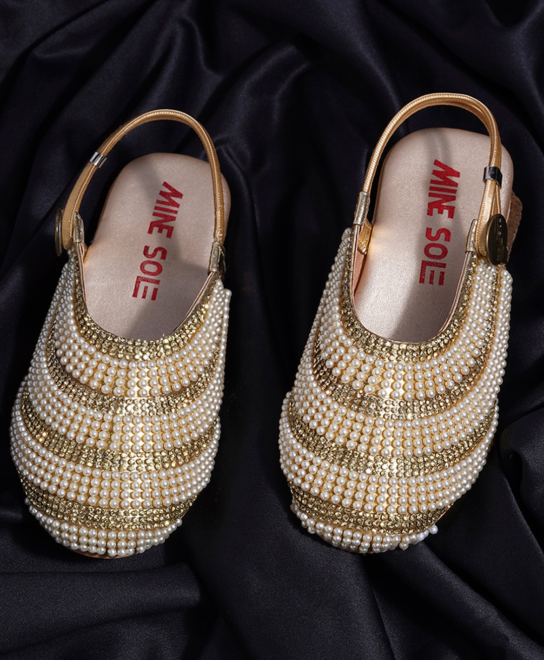 Mine Sole Pearl Detailed Half Cut Sandals - Gold-picture-14