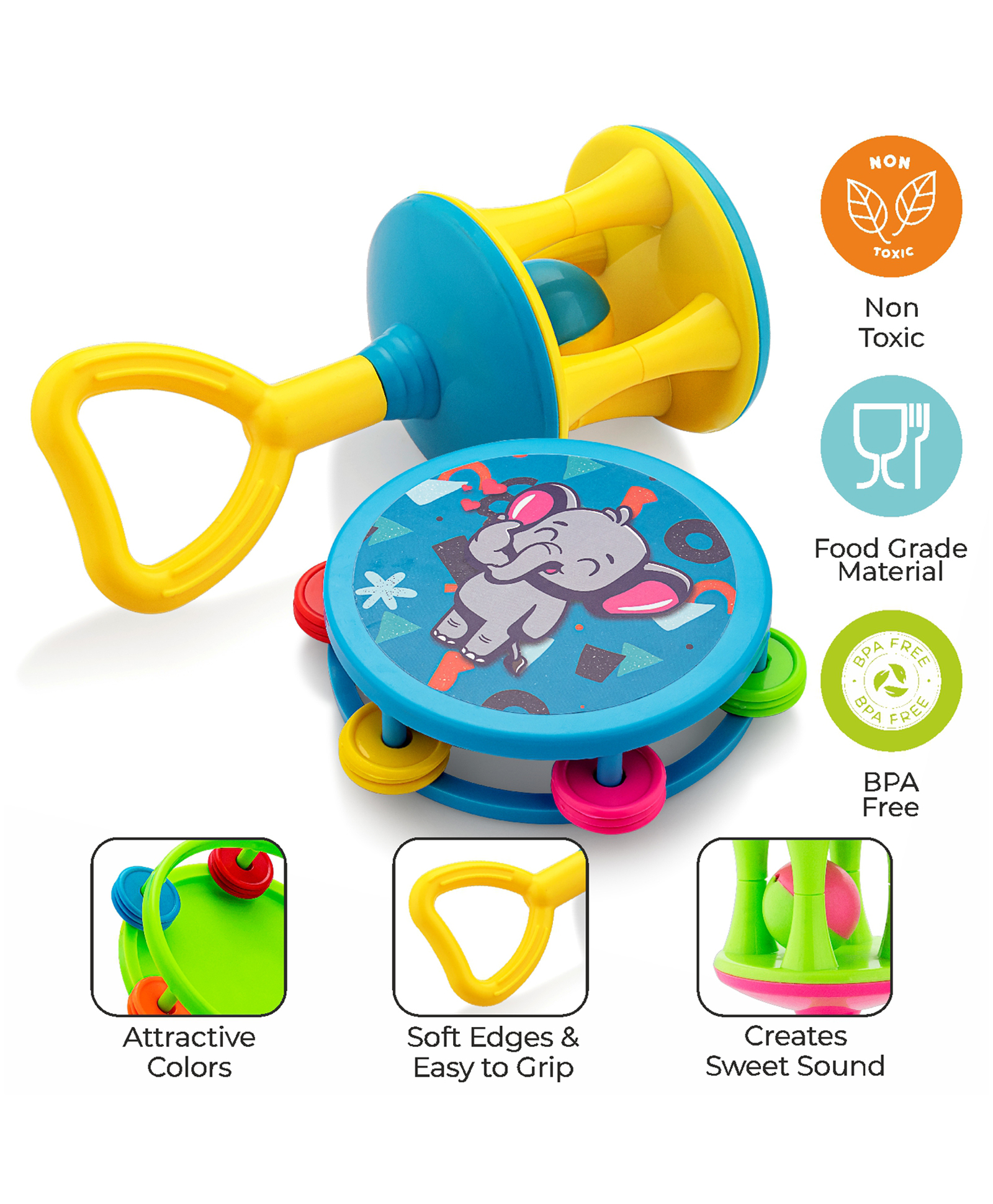 Sunny Best of Both Animal Shaped Baby Rattle Set Pack of 2 - Multicolor-image-42