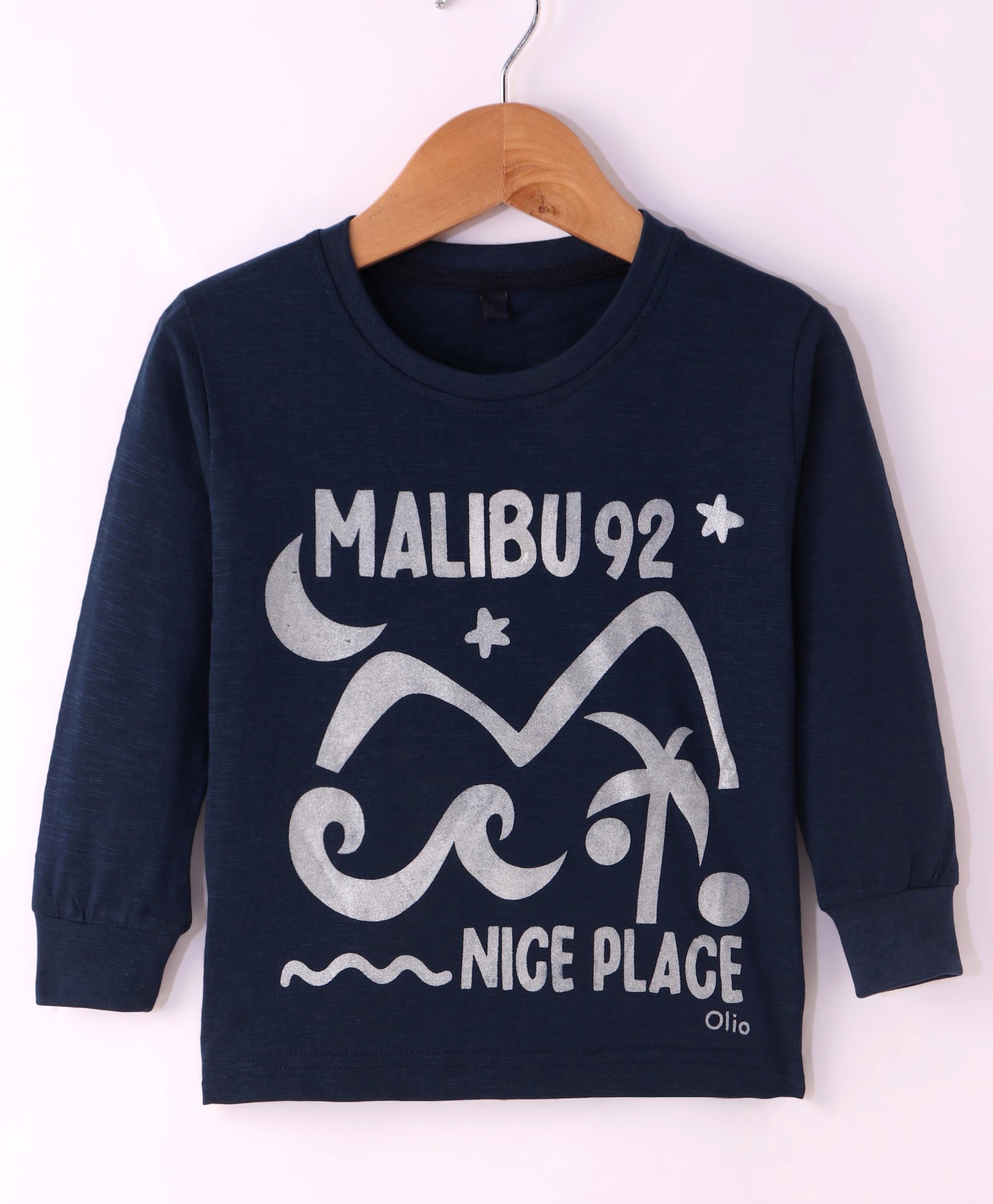 Olio Kids Cotton Knit Full Sleeves T-Shirt With Text Print - Navy-picture-10