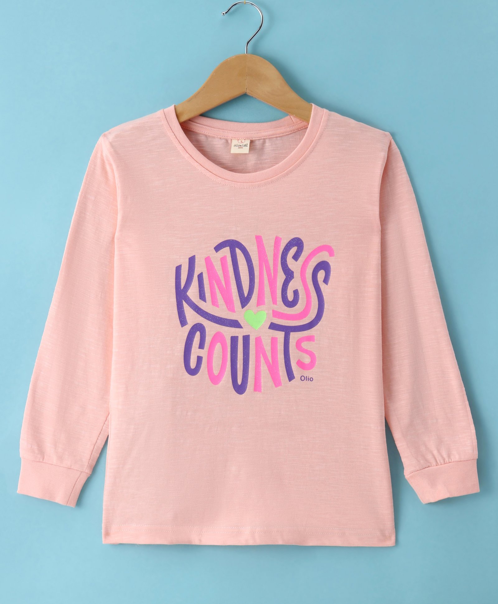 Olio Kids Cotton Knit Full Sleeves T-Shirt With Text Print - Light Peach-picture-18