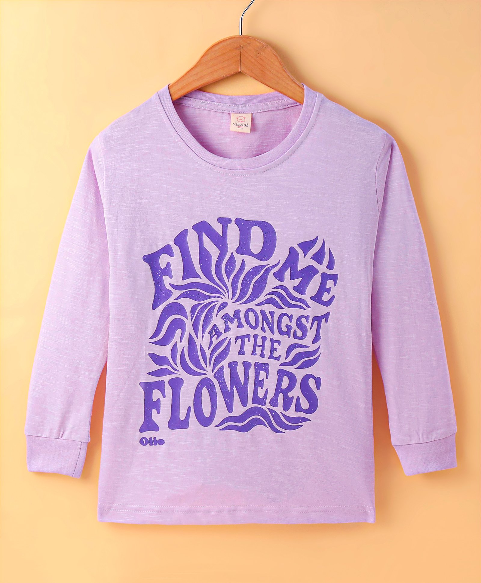Olio Kids Cotton Knit Full Sleeves T-Shirt With Text Print - Purple-image-45