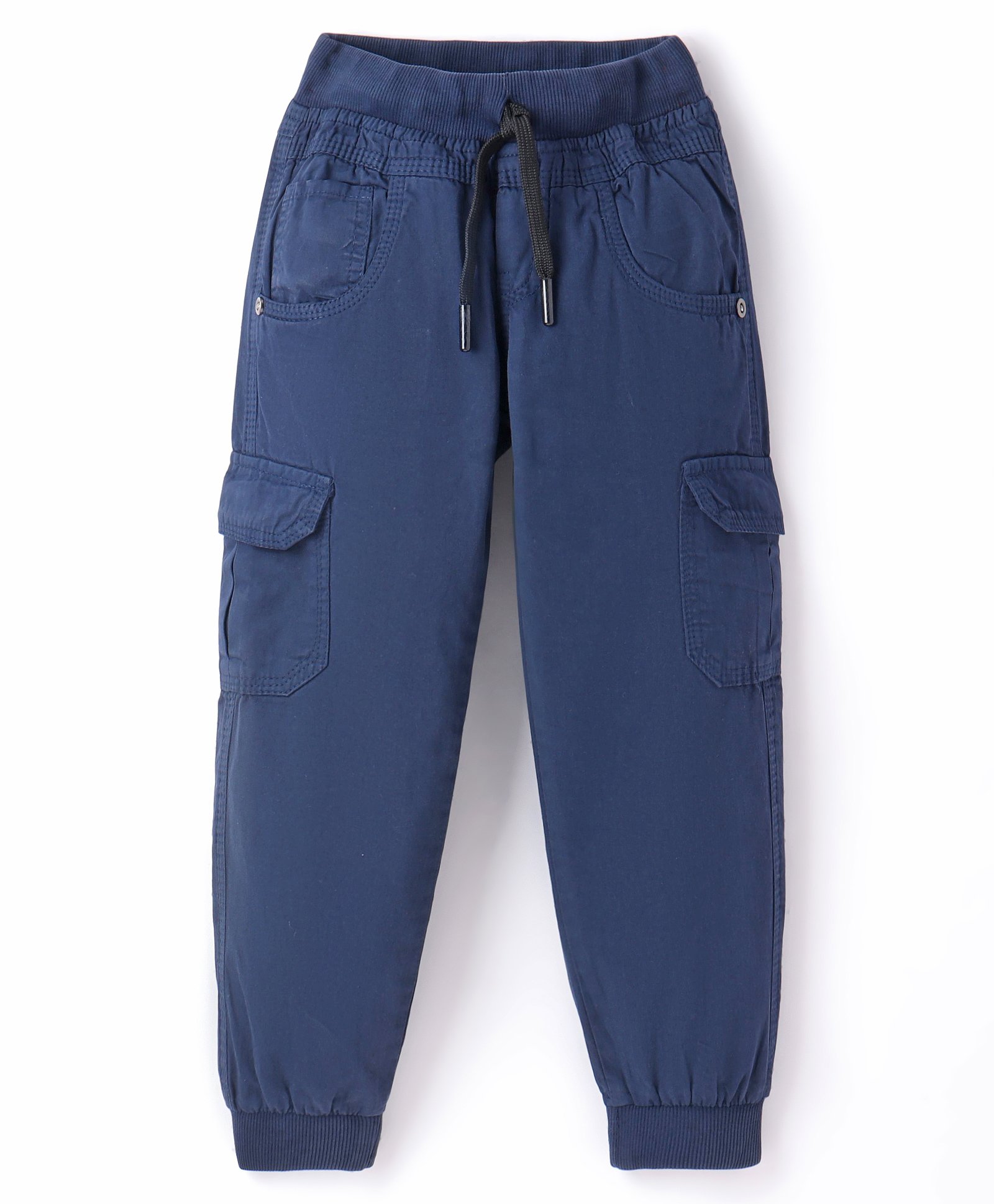 Olio Kids Cotton Woven Full Length Solid  Lounge Pants With Pockets - Navy-picture-26