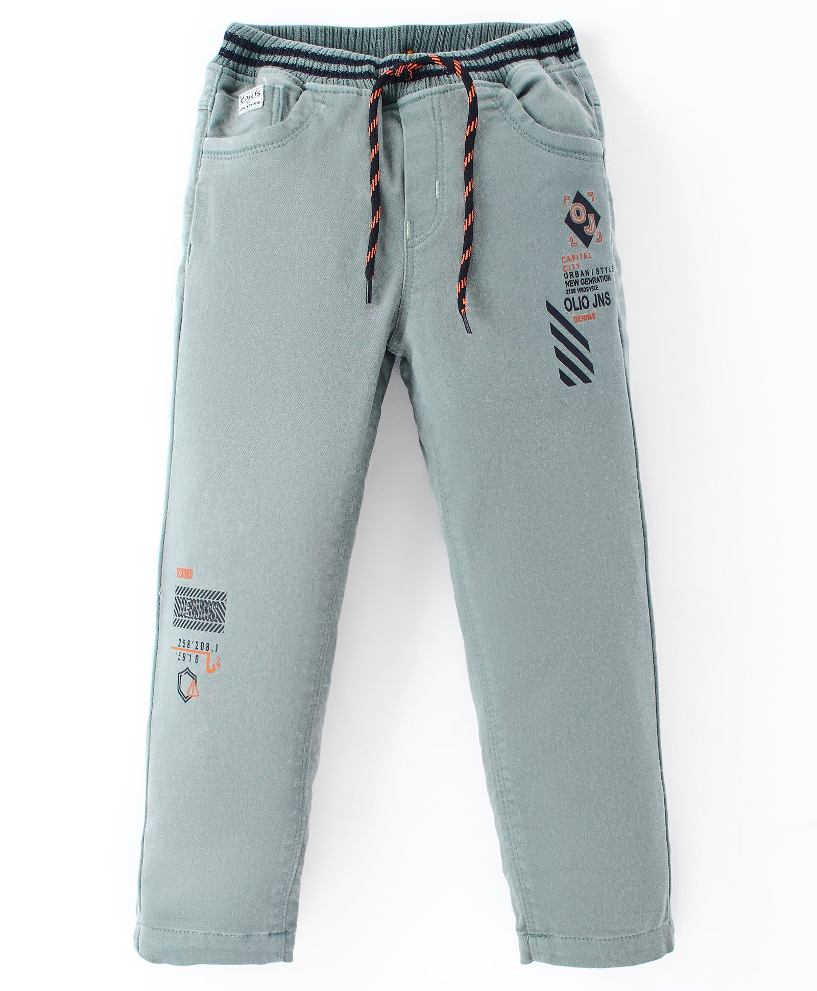 Olio Kids Cotton Woven Full Length  Pants With Text Print - Light Olive-picture-15